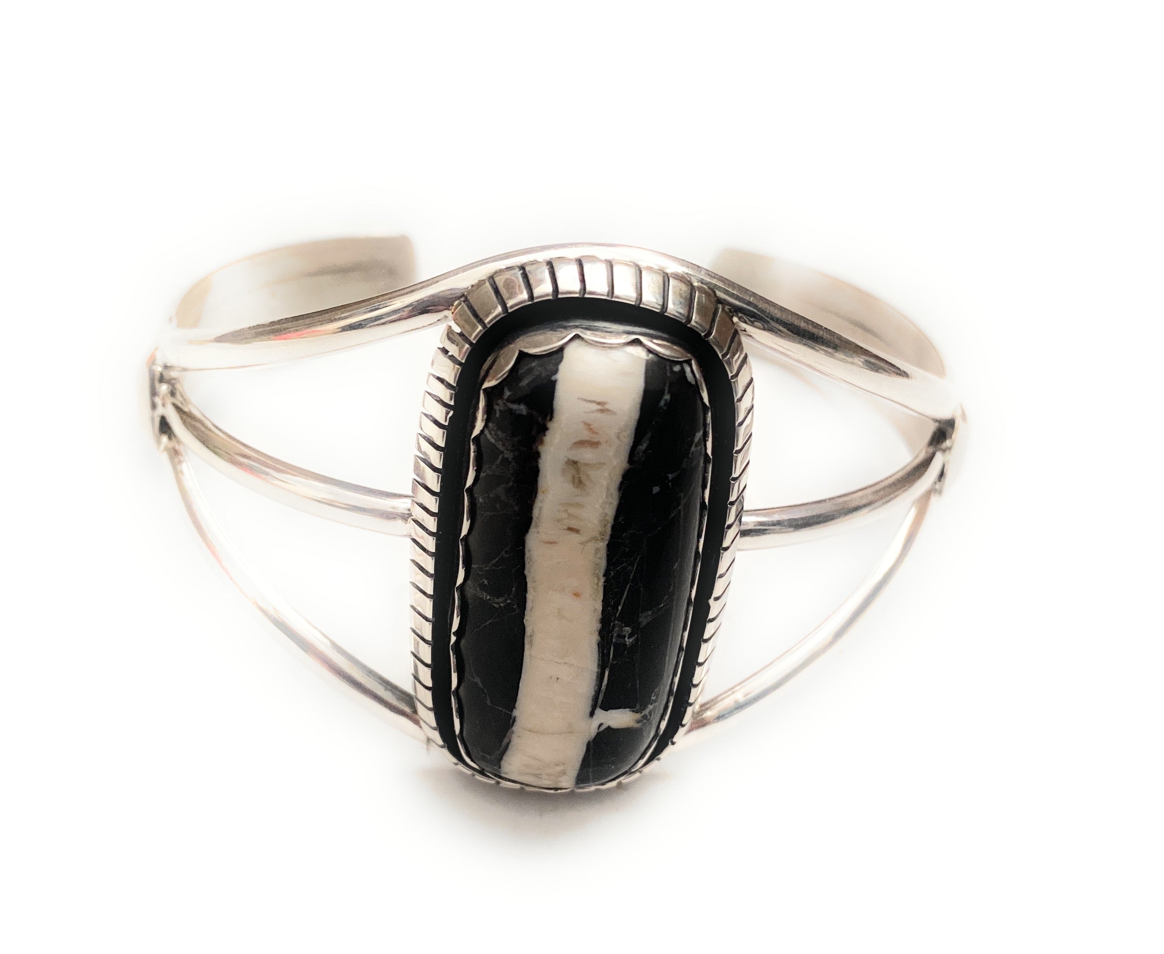 Handcrafted Sterling Silver & Zebra Jasper Cuff Bracelet Signed