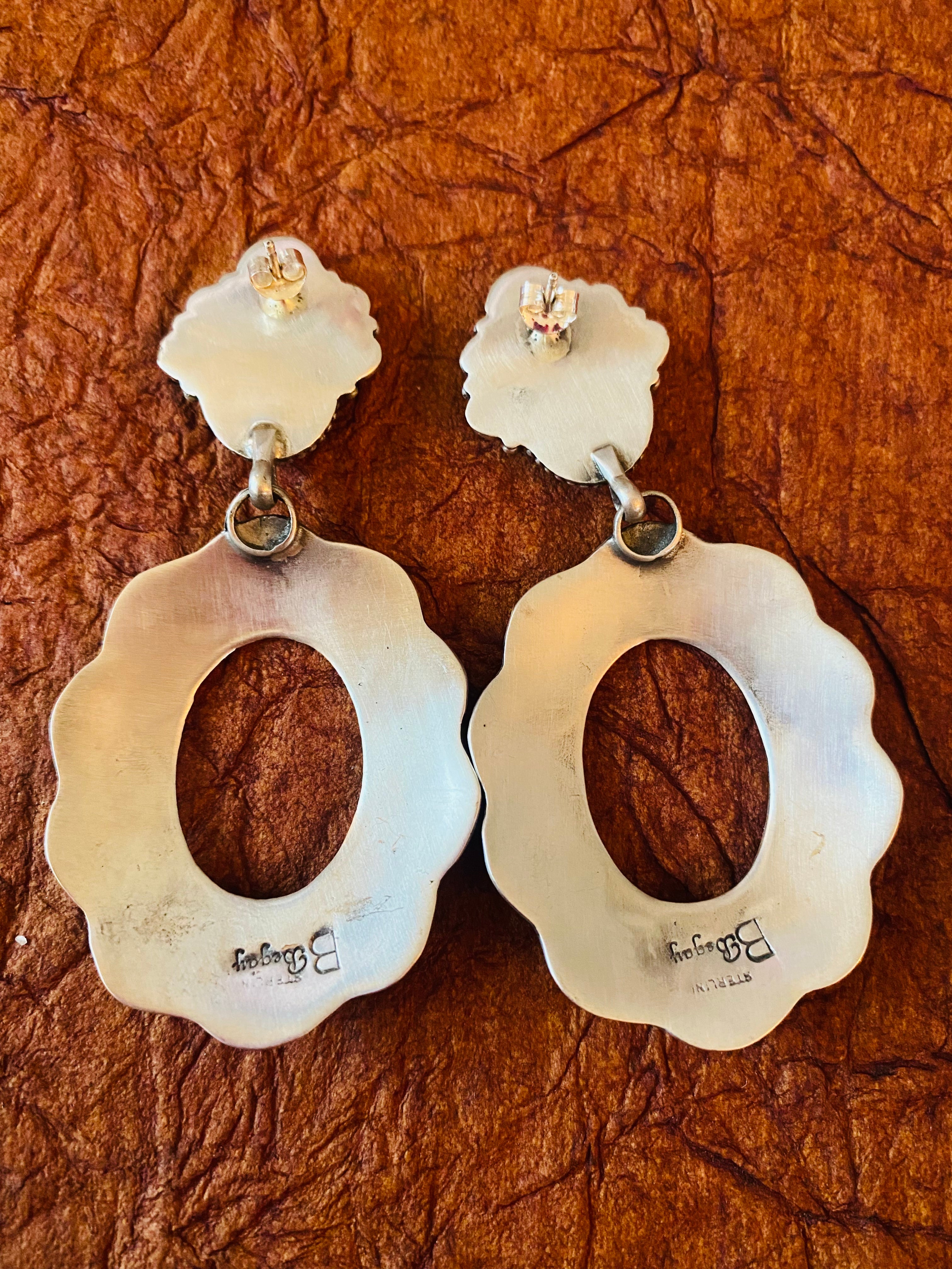 Handcrafted Sterling Silver & Turquoise Concho Dangle Earrings