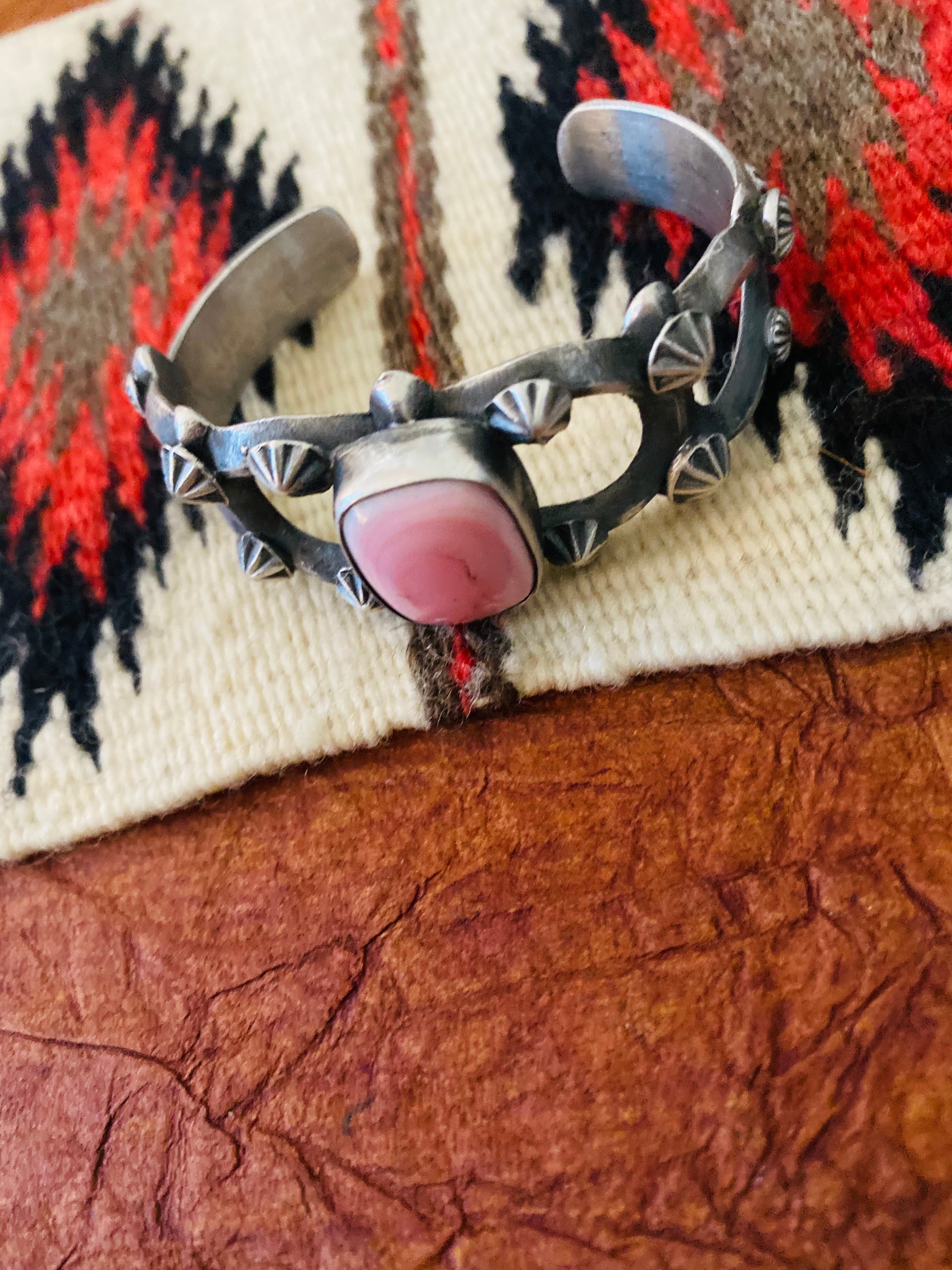 Queen Pink Conch Shell & Sterling Silver Cuff Bracelet By Chimney Butte /