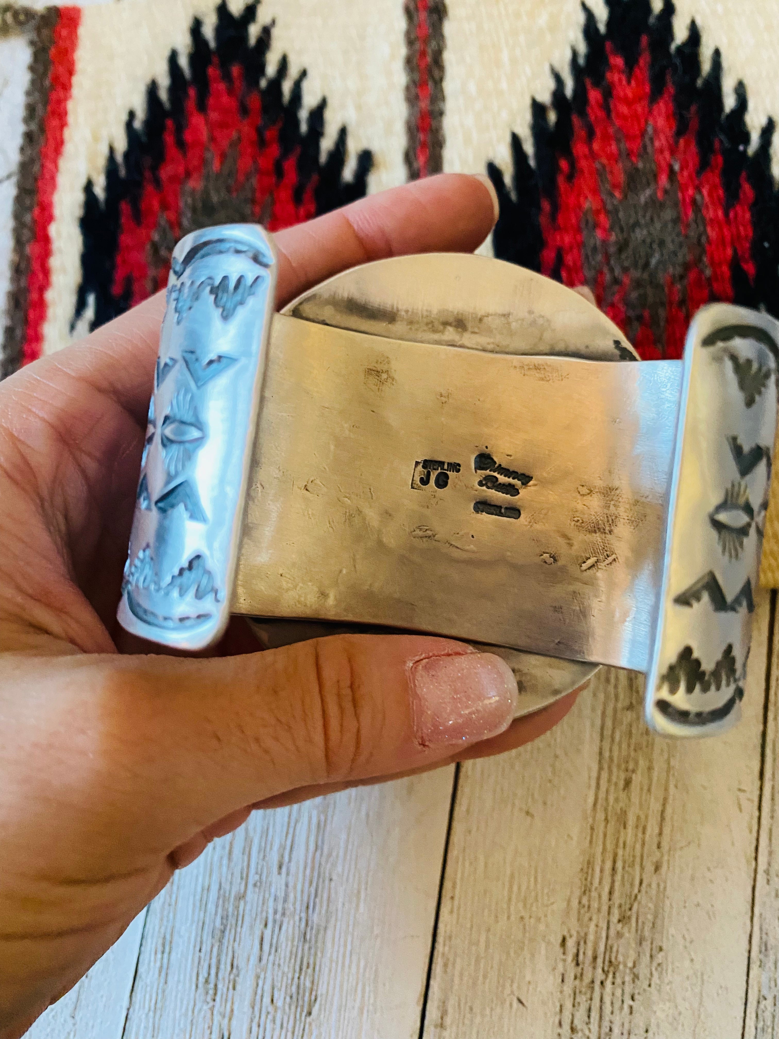 Handcrafted Sterling Silver & Purple Spiny Cuff Bracelet Signed