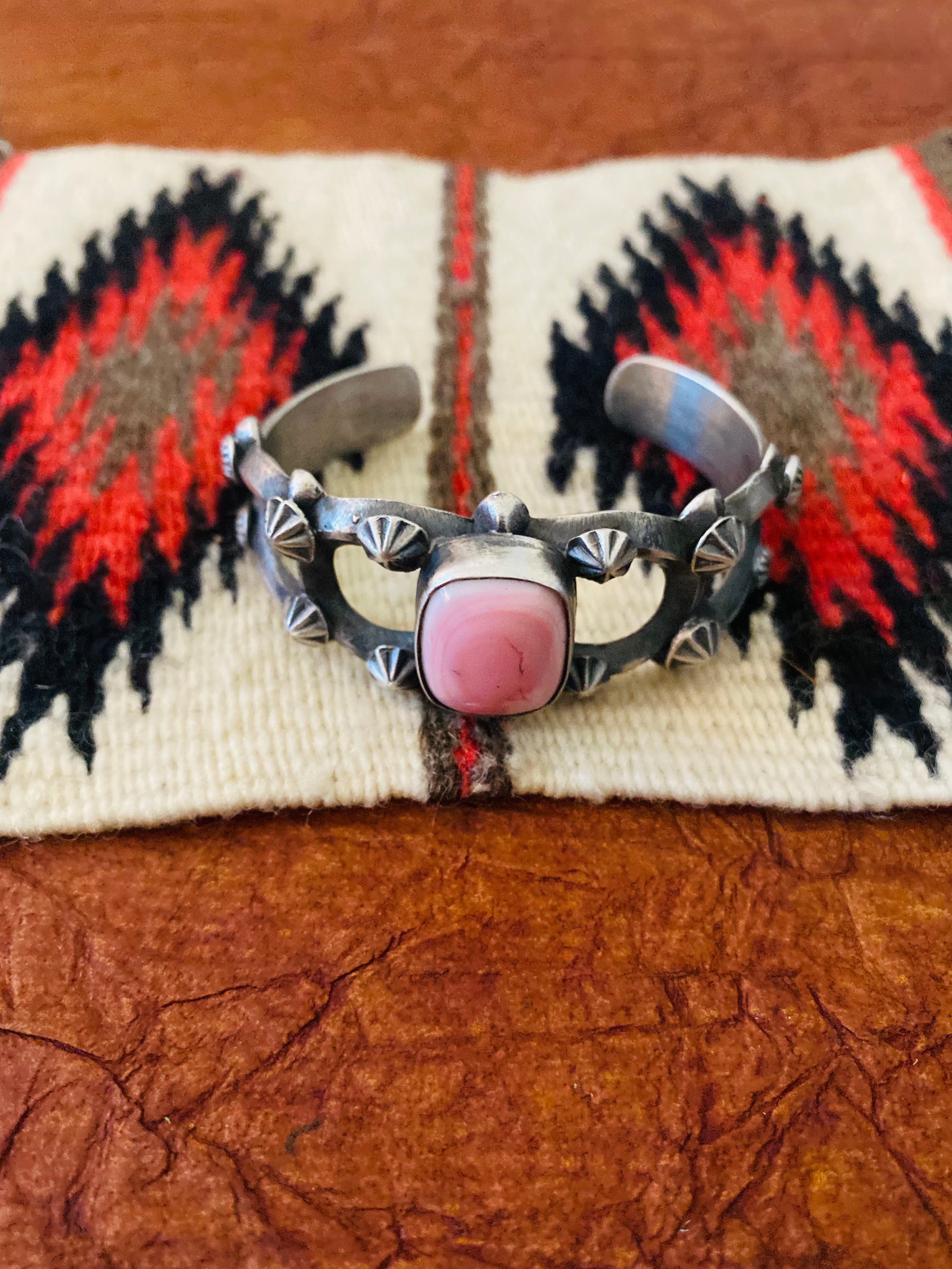 Queen Pink Conch Shell & Sterling Silver Cuff Bracelet By Chimney Butte /