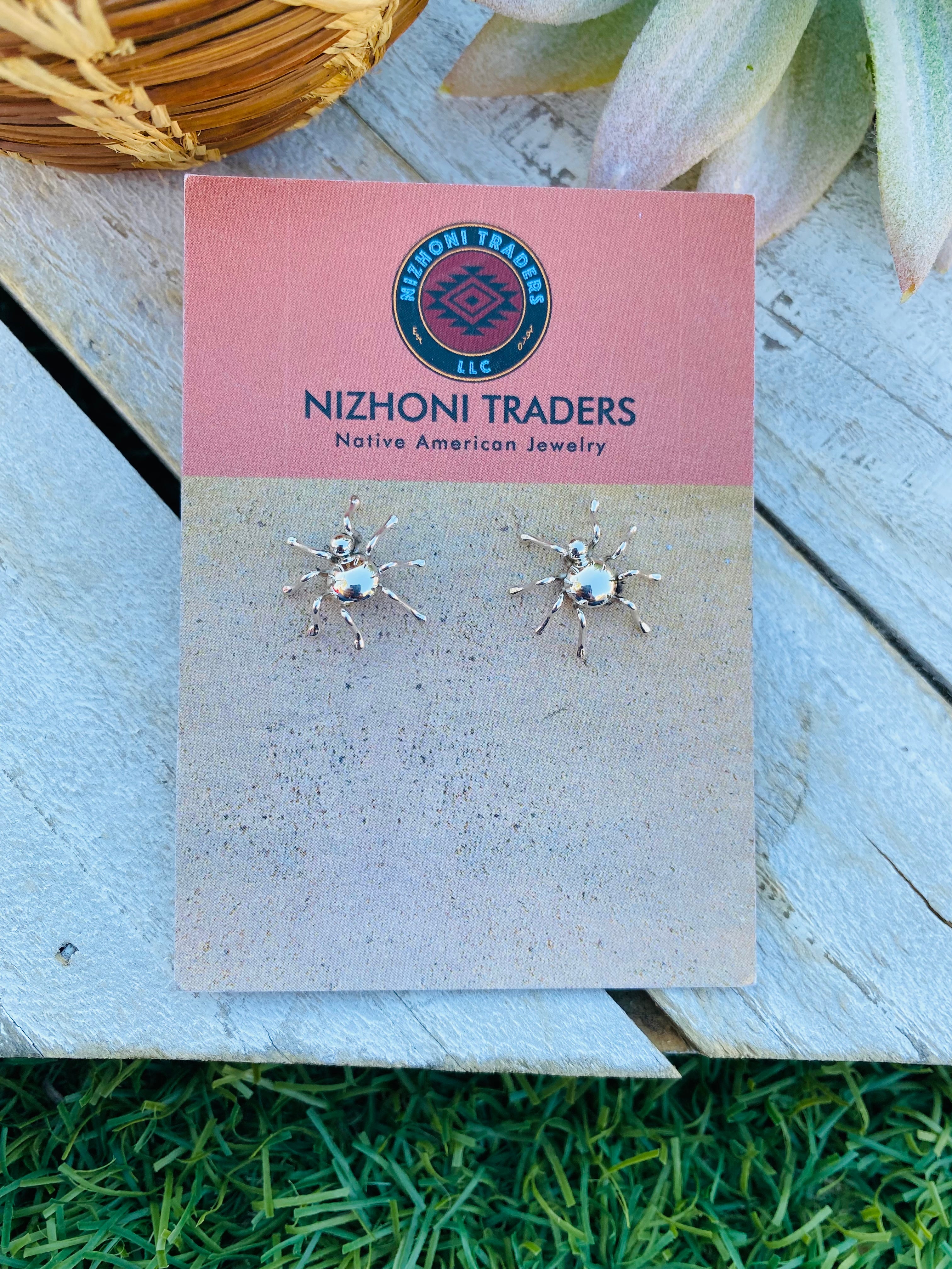 Handcrafted Sterling Silver Spider Stud Earrings