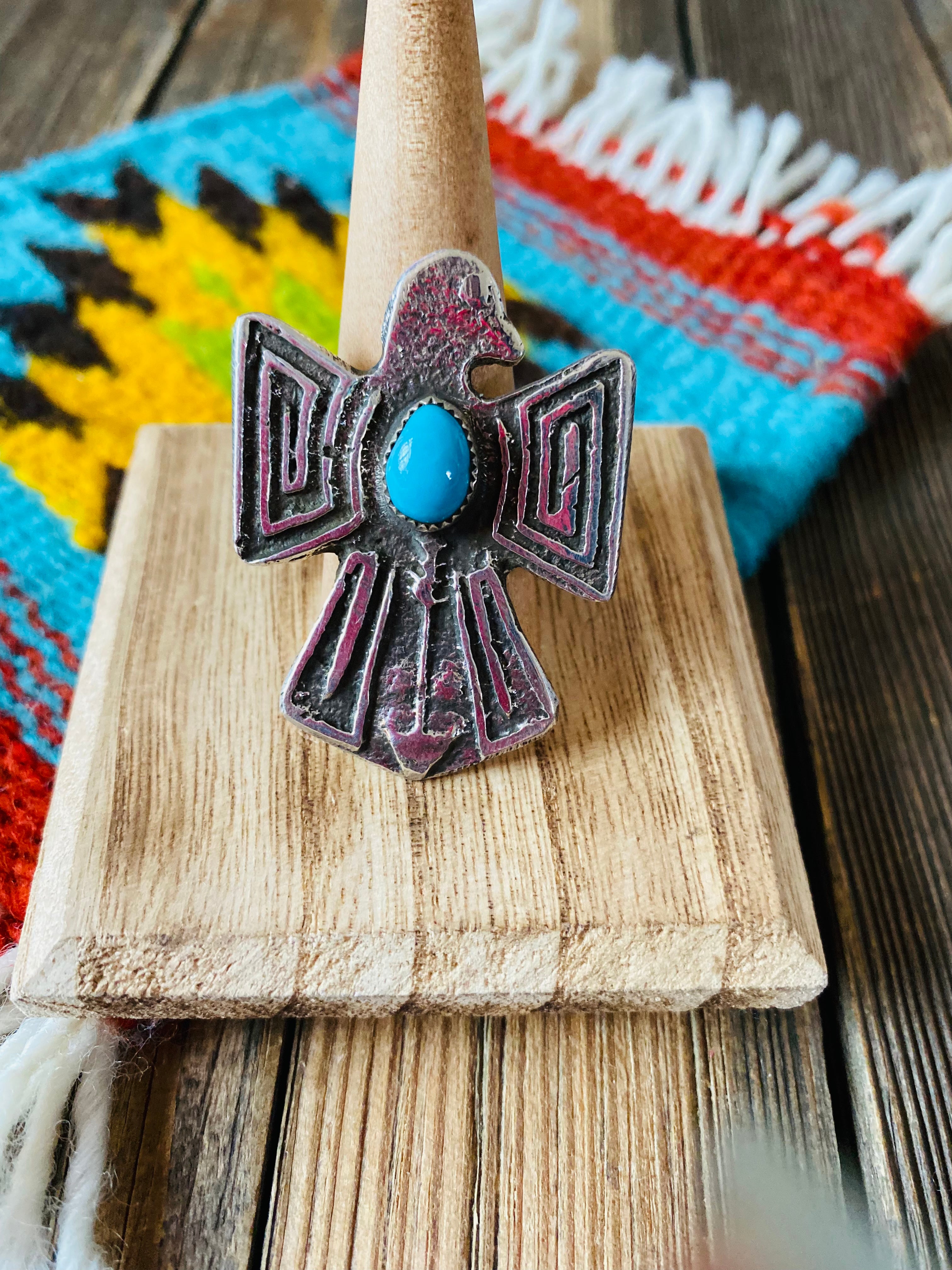 Handcrafted Sterling Silver & Turquoise Thunderbird Ring