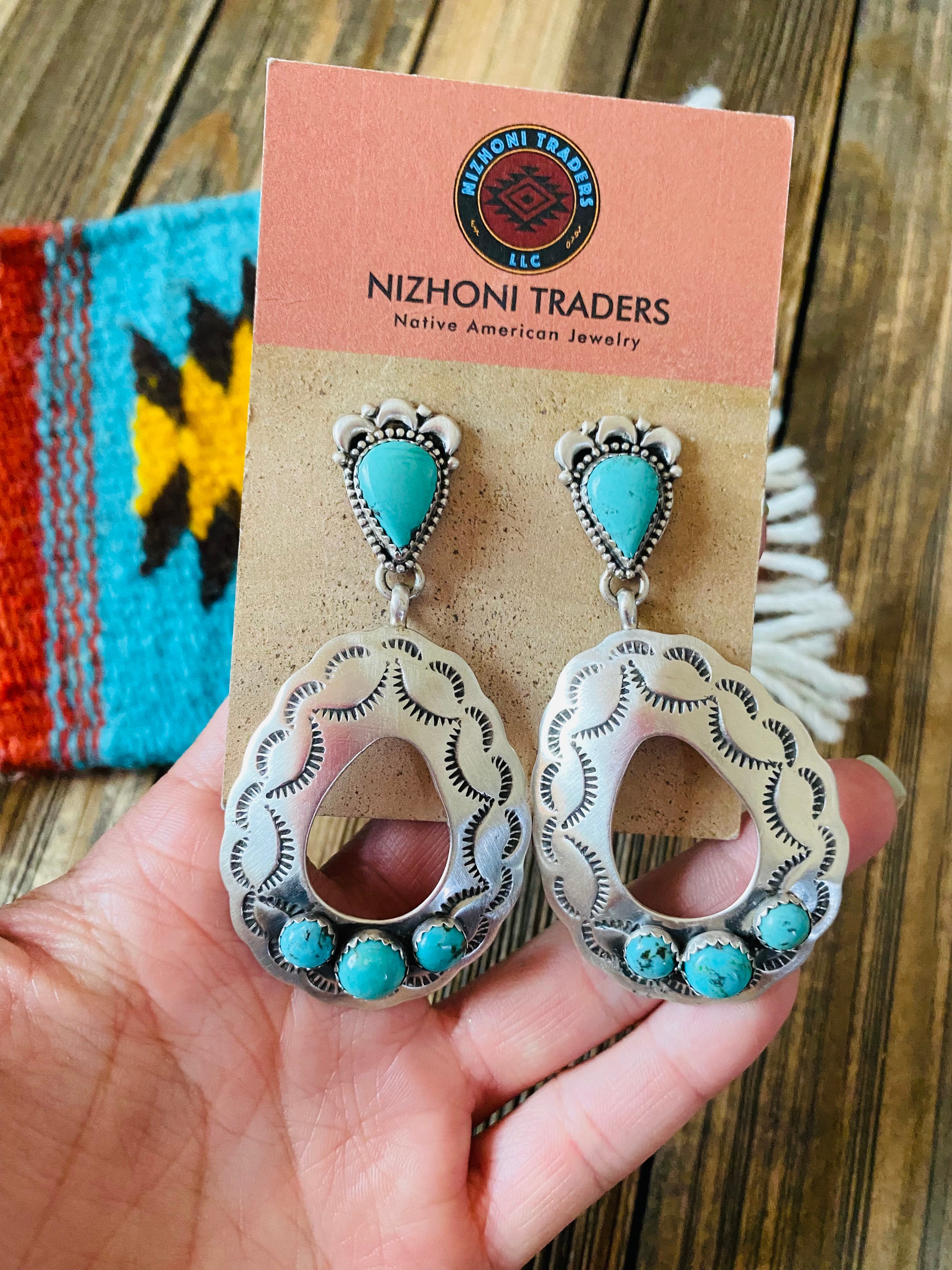 Handcrafted Turquoise & Sterling Silver Concho Dangle Earrings