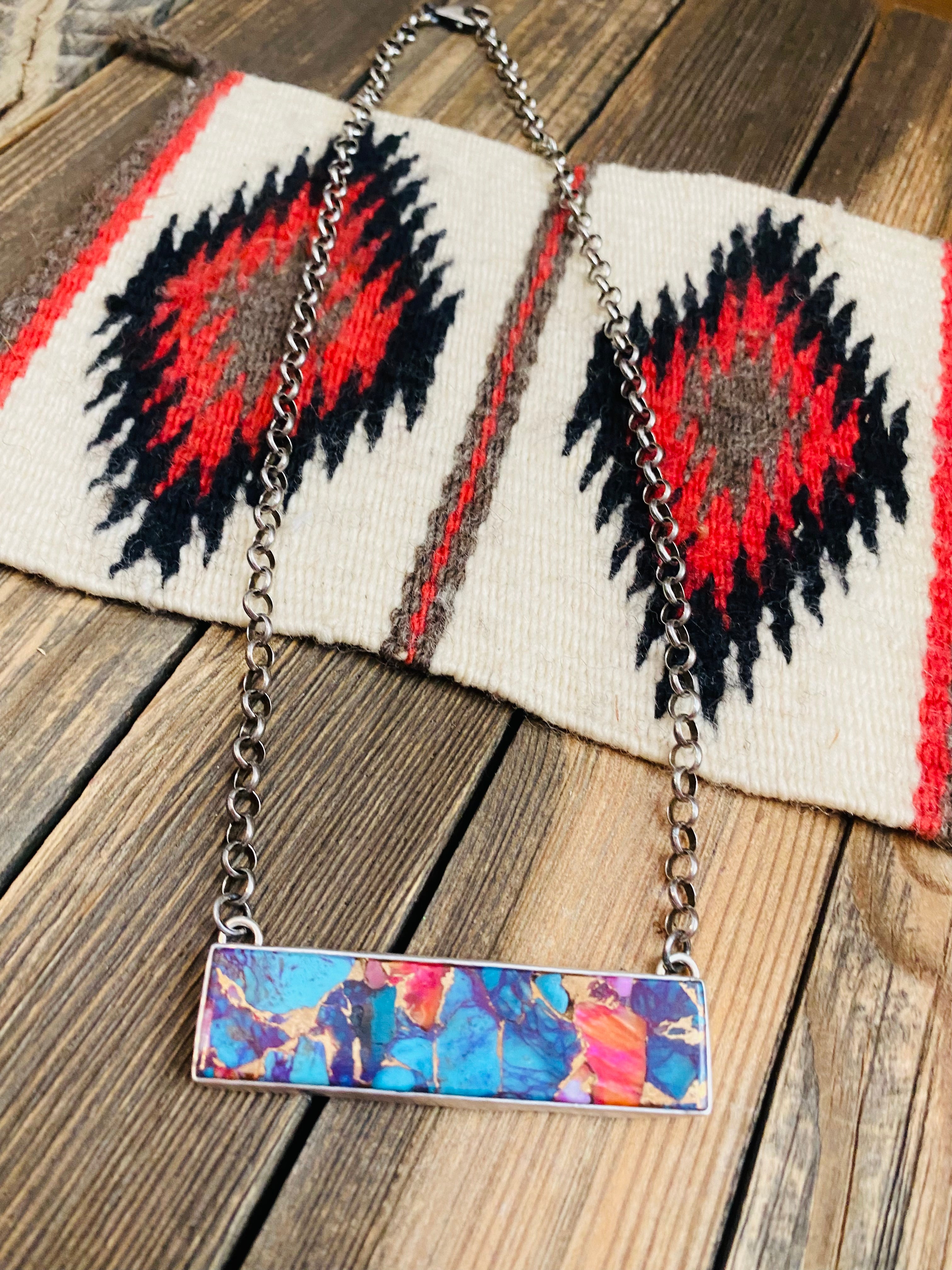 Handcrafted Sterling Silver & Pink Dream Mohave Bar Necklace Signed