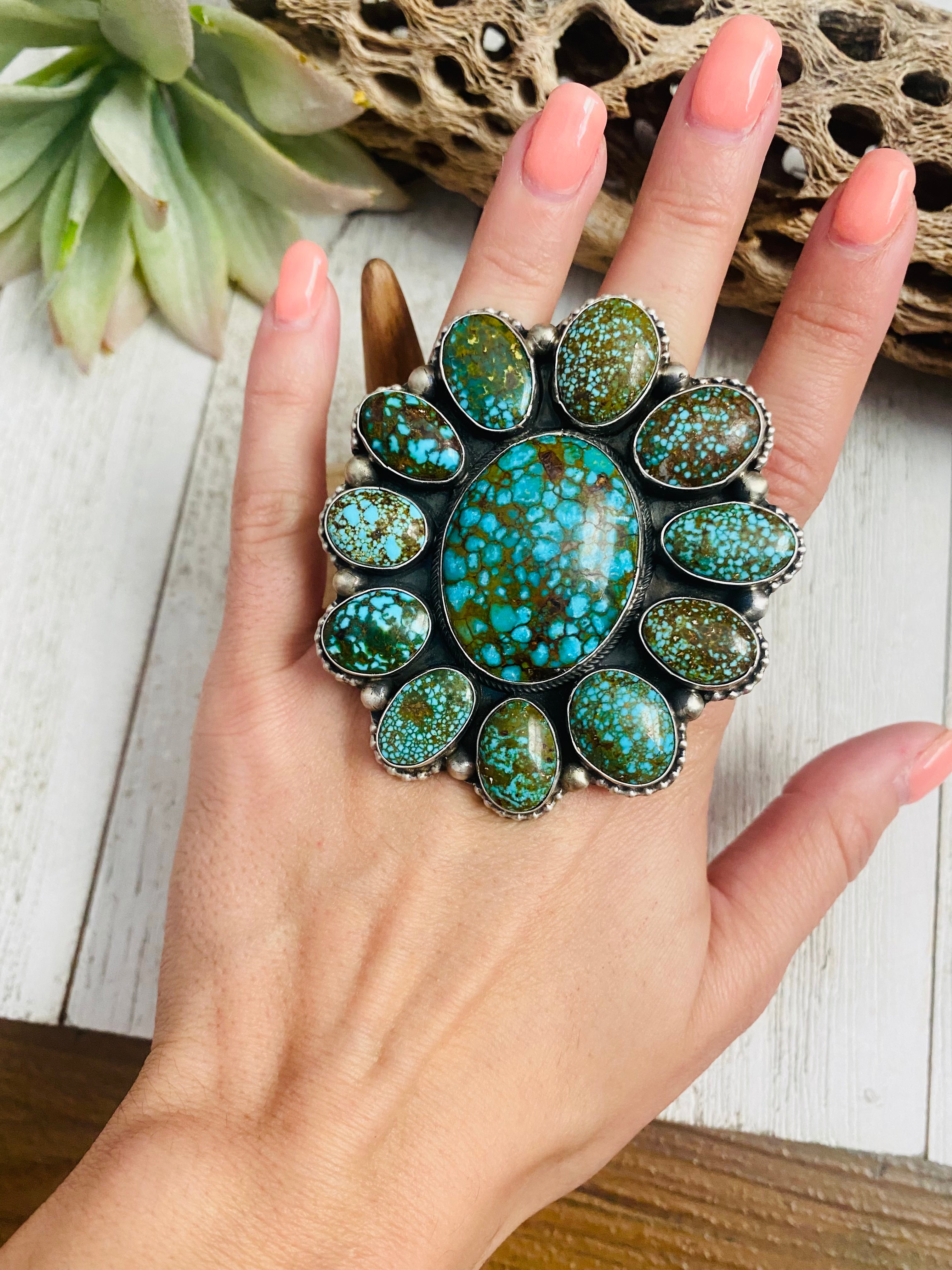 Handcrafted Kingman Web Turquoise & Sterling Silver Ring Size 7.5 By Kathleen Chavez