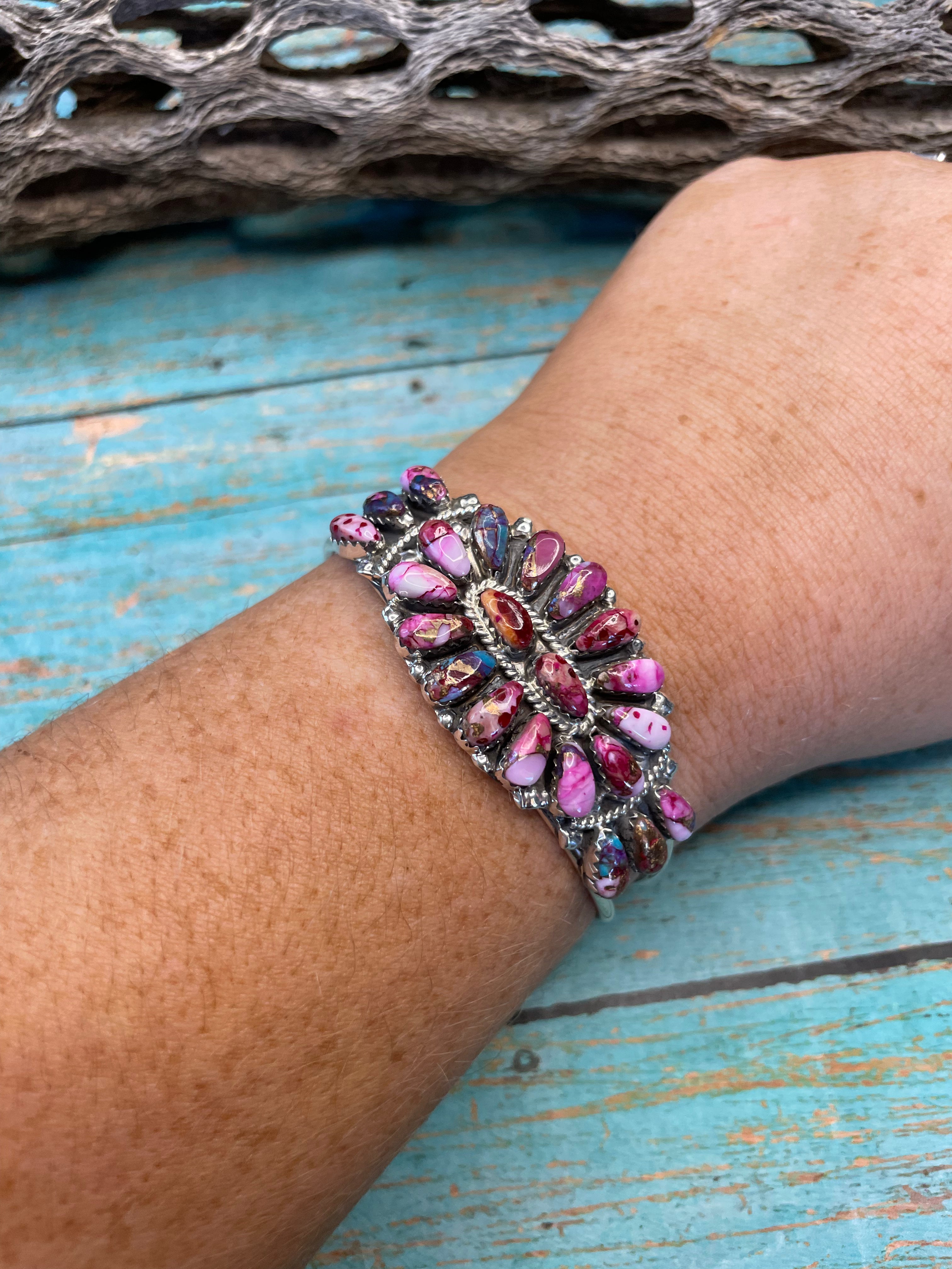 Handcrafted Purple Dream And Sterling Silver Cluster Bracelet Cuff by Juliana Williams
