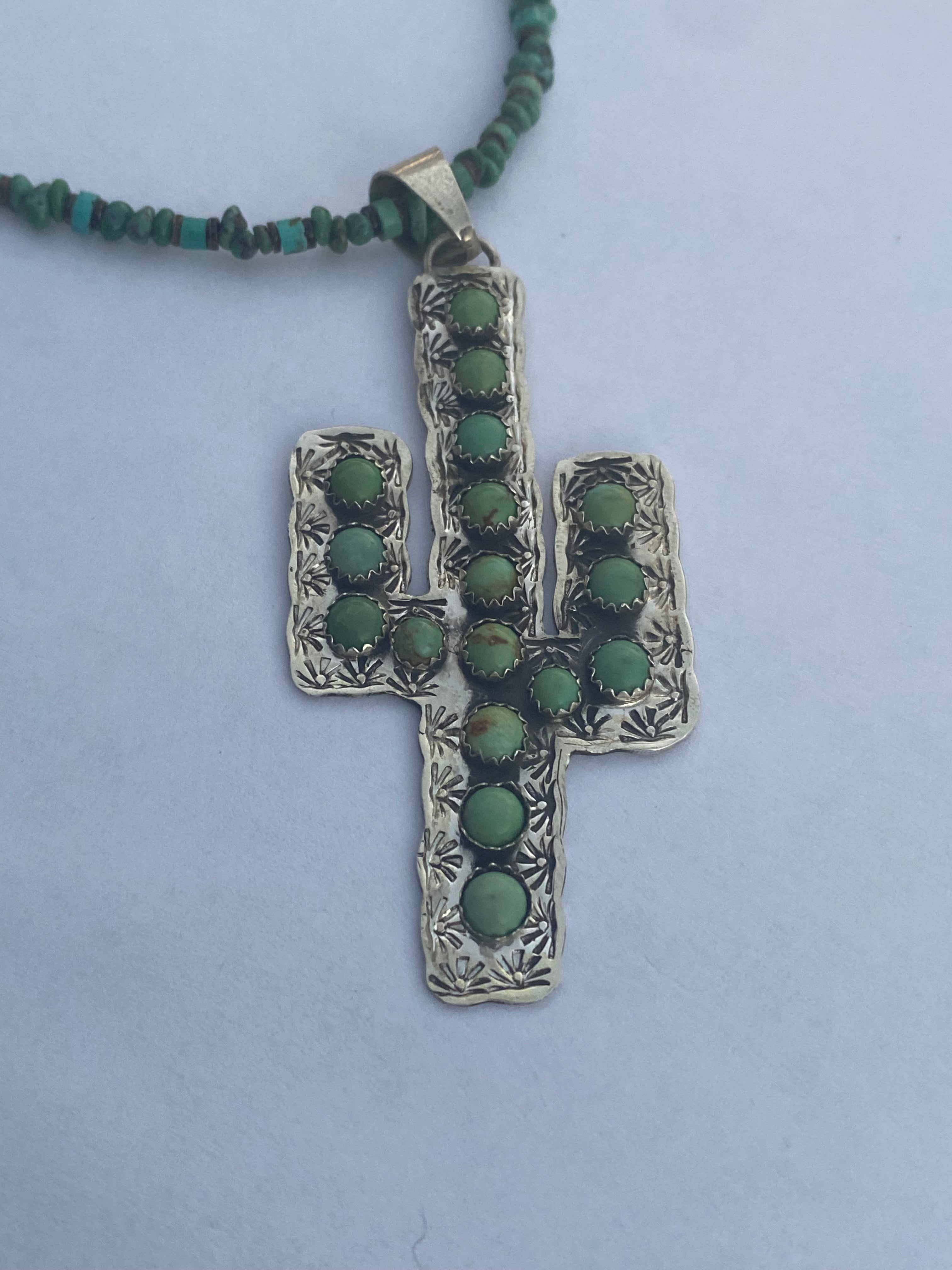 Handcrafted Royston Turquoise Saguaro Sterling Necklace