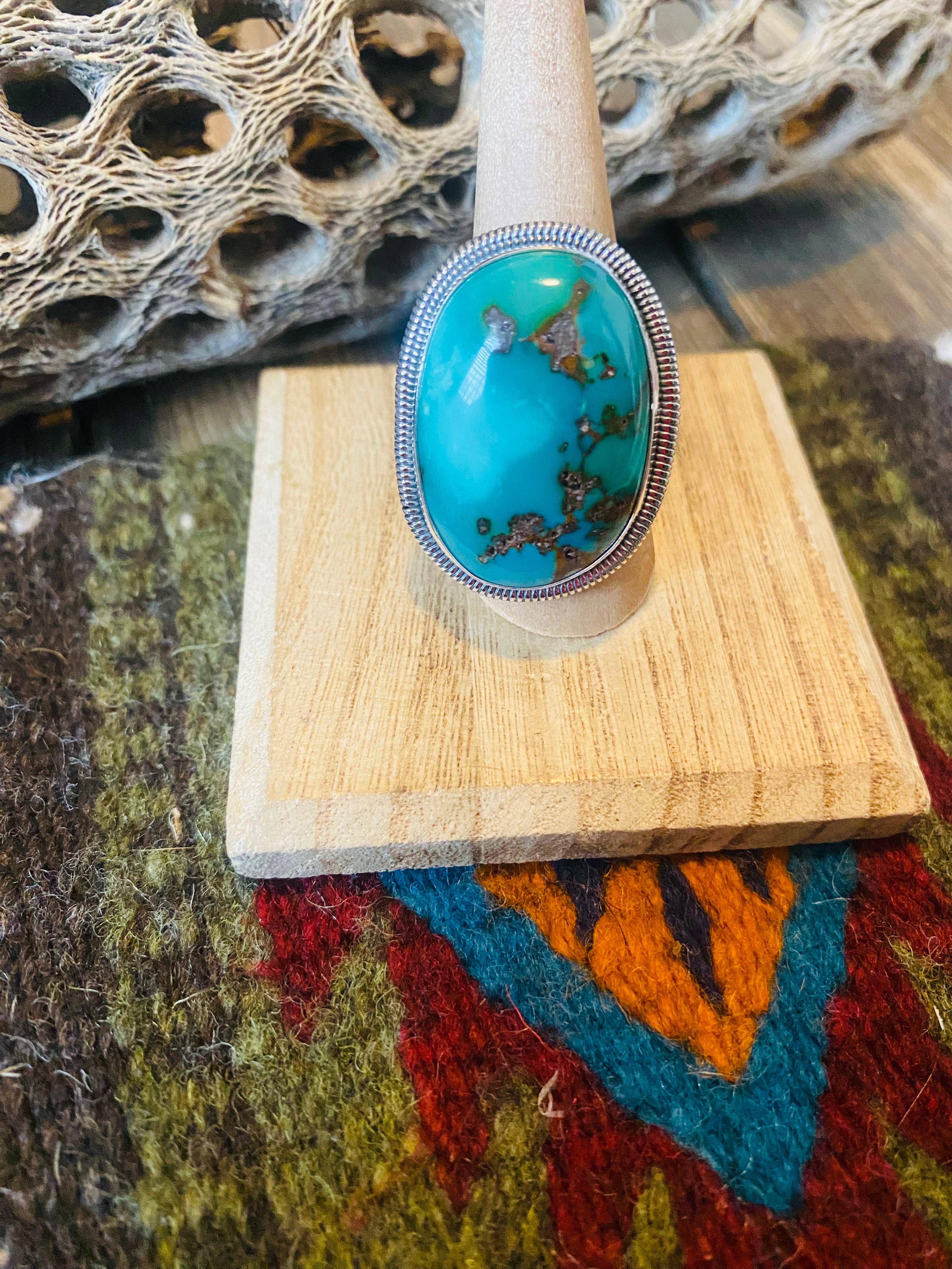 Handcrafted Gold Canyon Turquoise & Sterling Silver Adjustable Ring by Wydell Billie