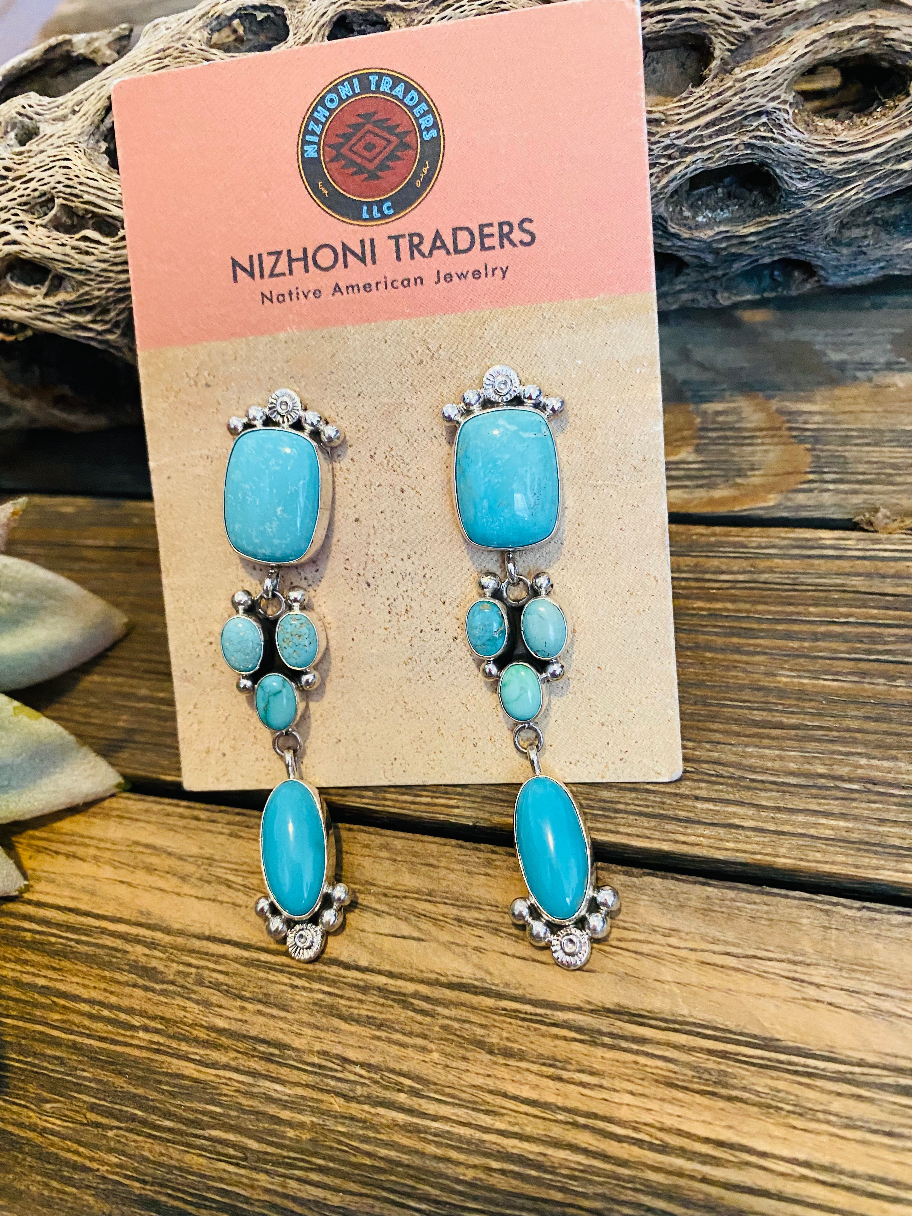 Handcrafted Turquoise & Sterling Silver Dangle Earrings