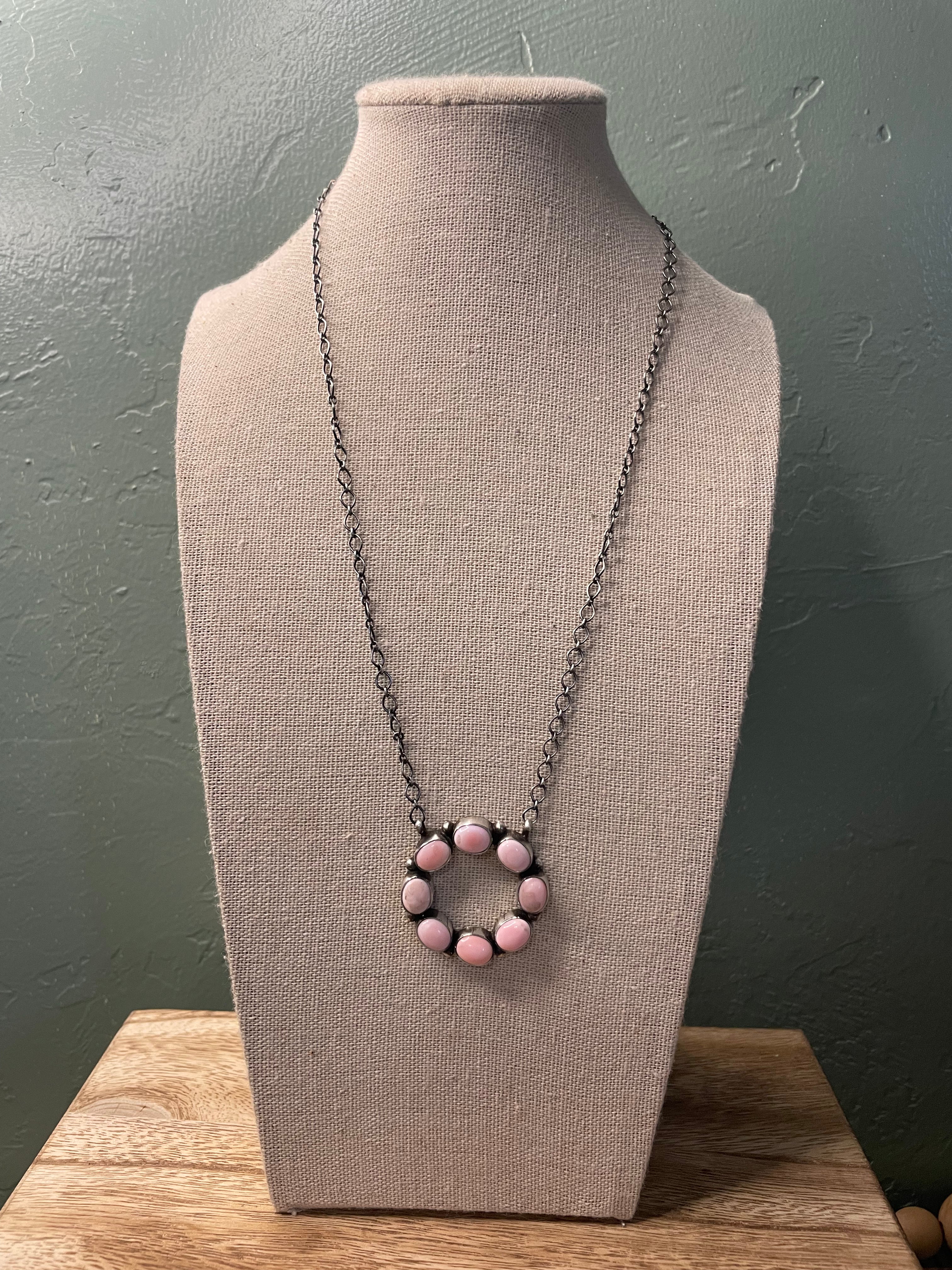 Handcrafted Queen Pink Conch Shell And Sterling Silver Necklace Signed