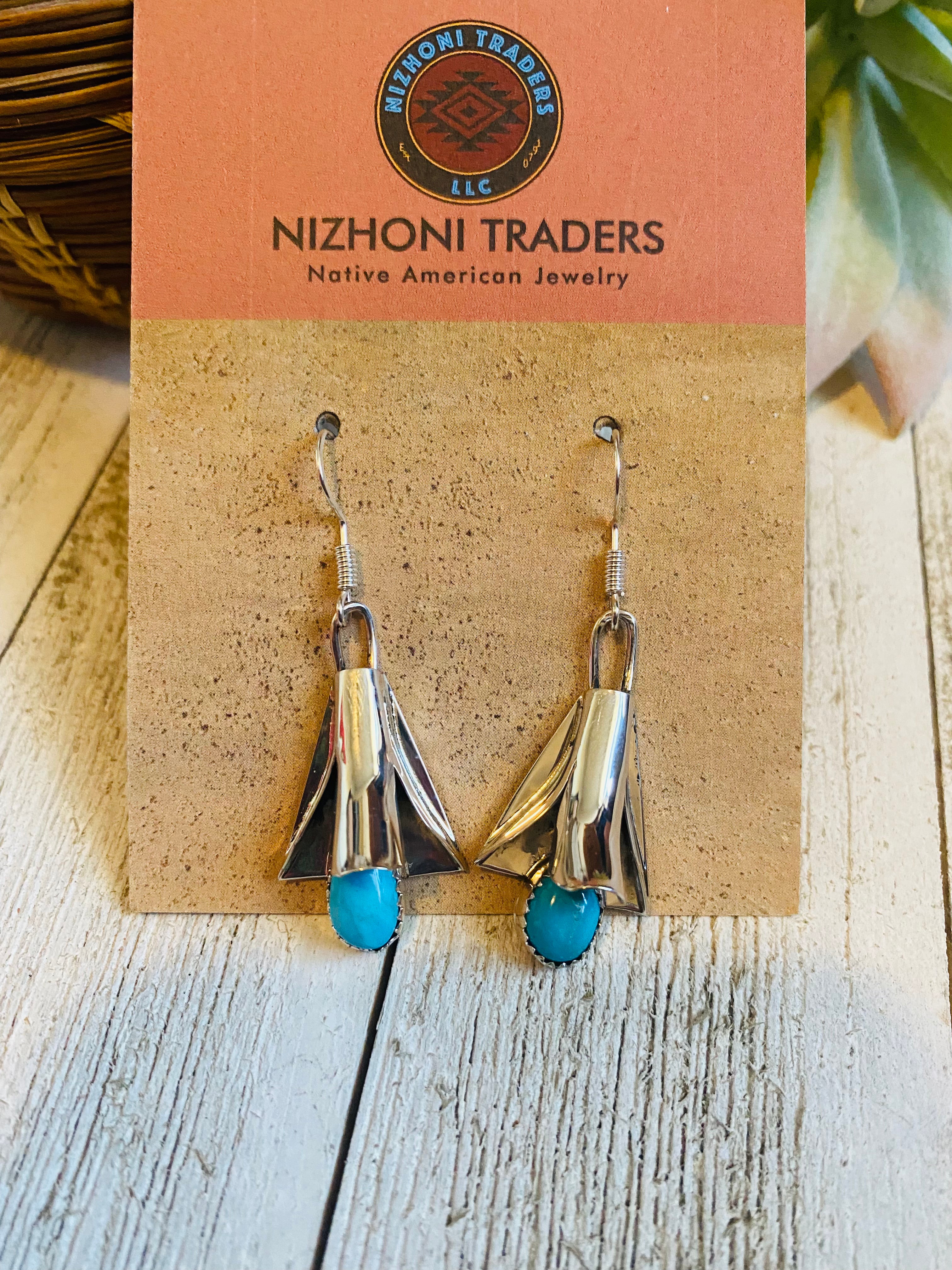 Handcrafted Turquoise & Sterling Silver Blossom Dangle Earrings