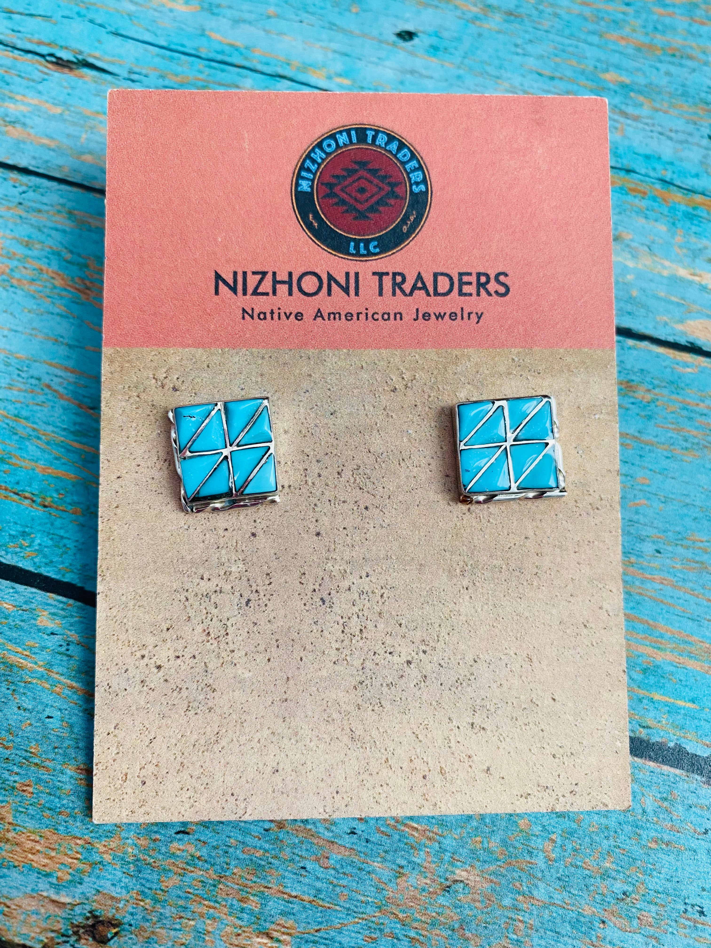 Handcrafted Sterling Silver & Turquoise Inlay Stud Earrings