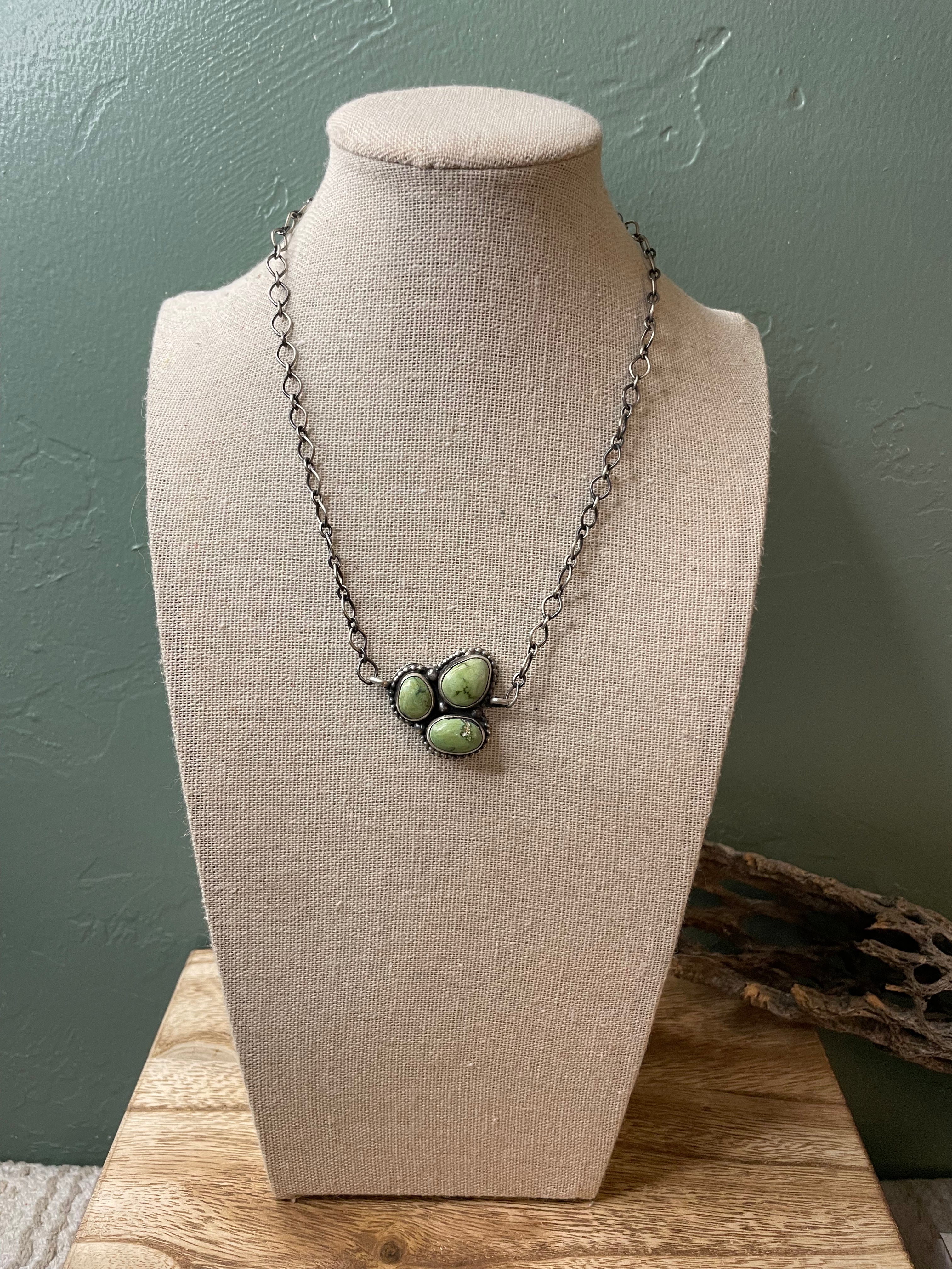 Handcrafted Sterling Silver Turquoise Necklace By Sheila Becenti 15Inch