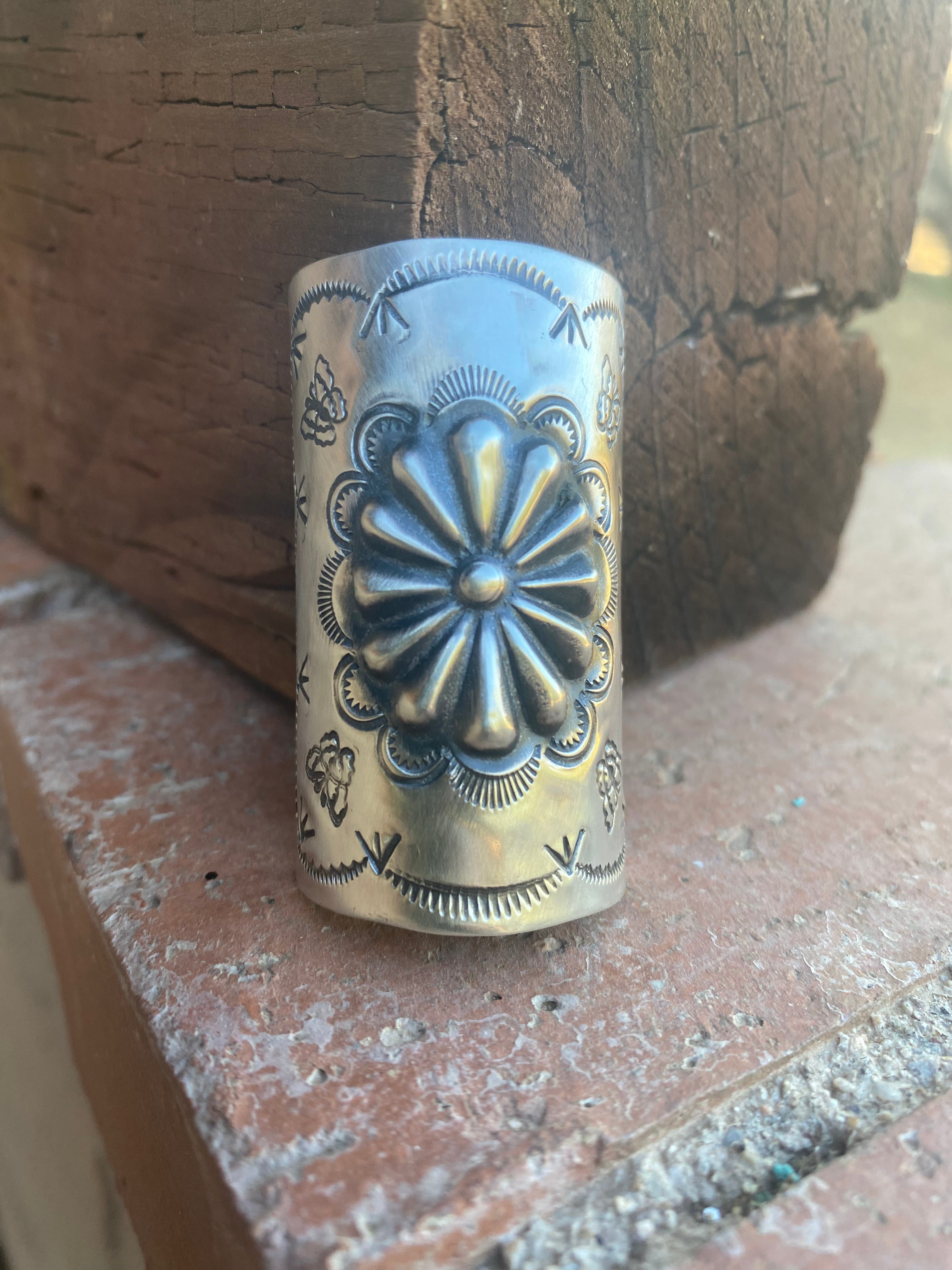 Handcrafted Sterling Southwest Hand Stamped Hair Ponytail / Braid Accessory 1.5 inch