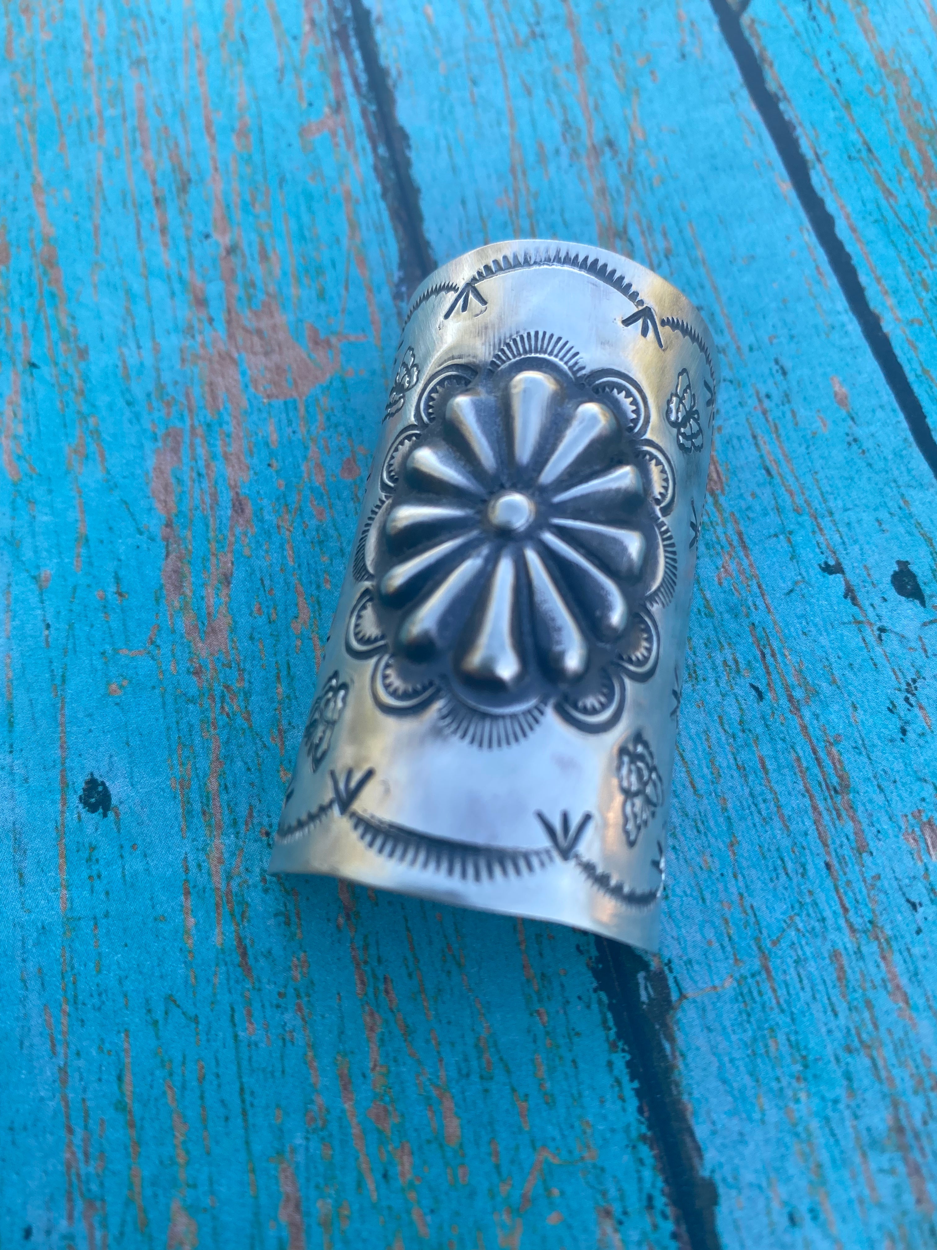 Handcrafted Sterling Southwest Hand Stamped Hair Ponytail / Braid Accessory 1.5 inch