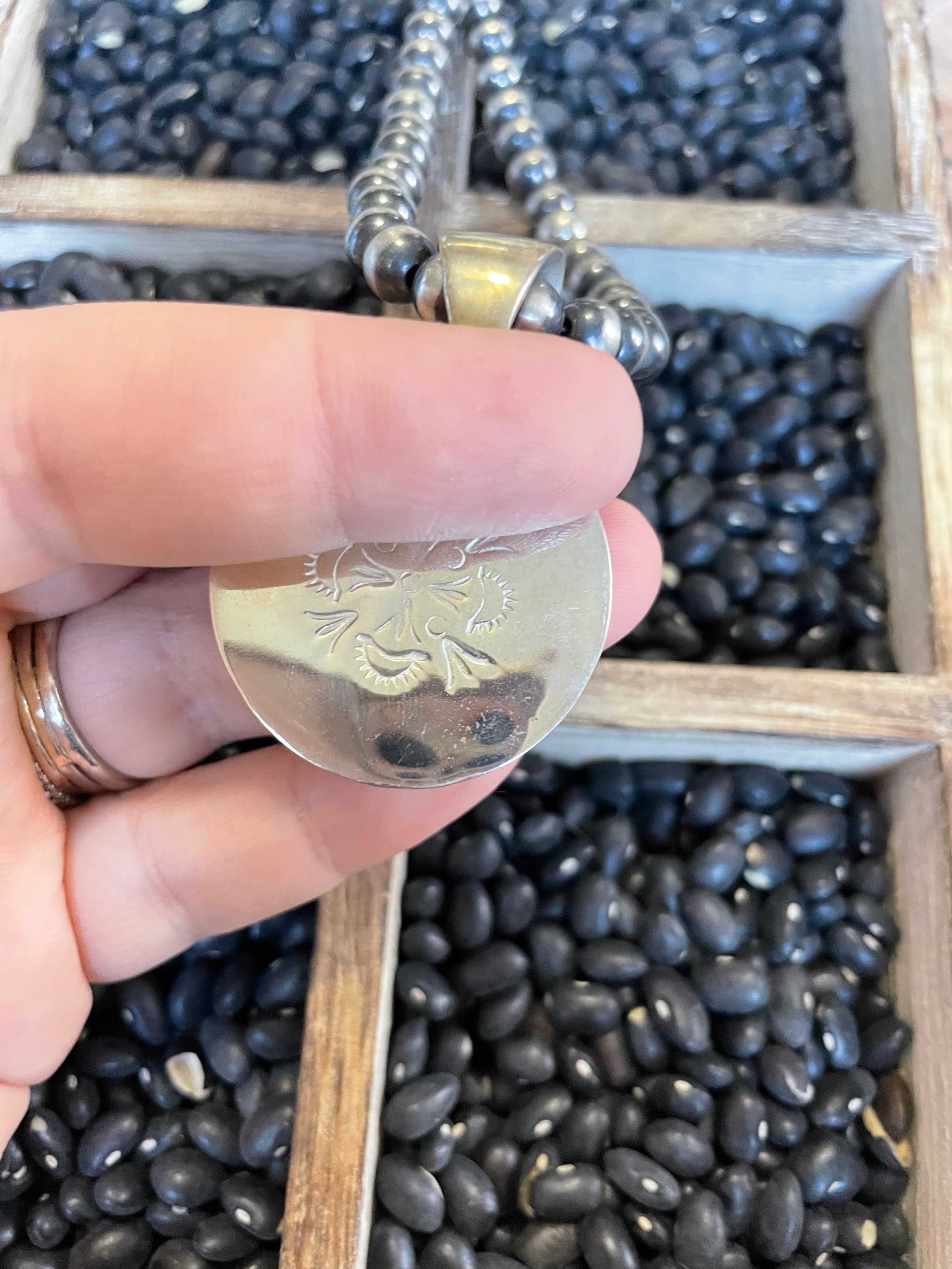 Handcrafted Number 8 Turquoise Inlay & Sterling Silver Circle Pendant