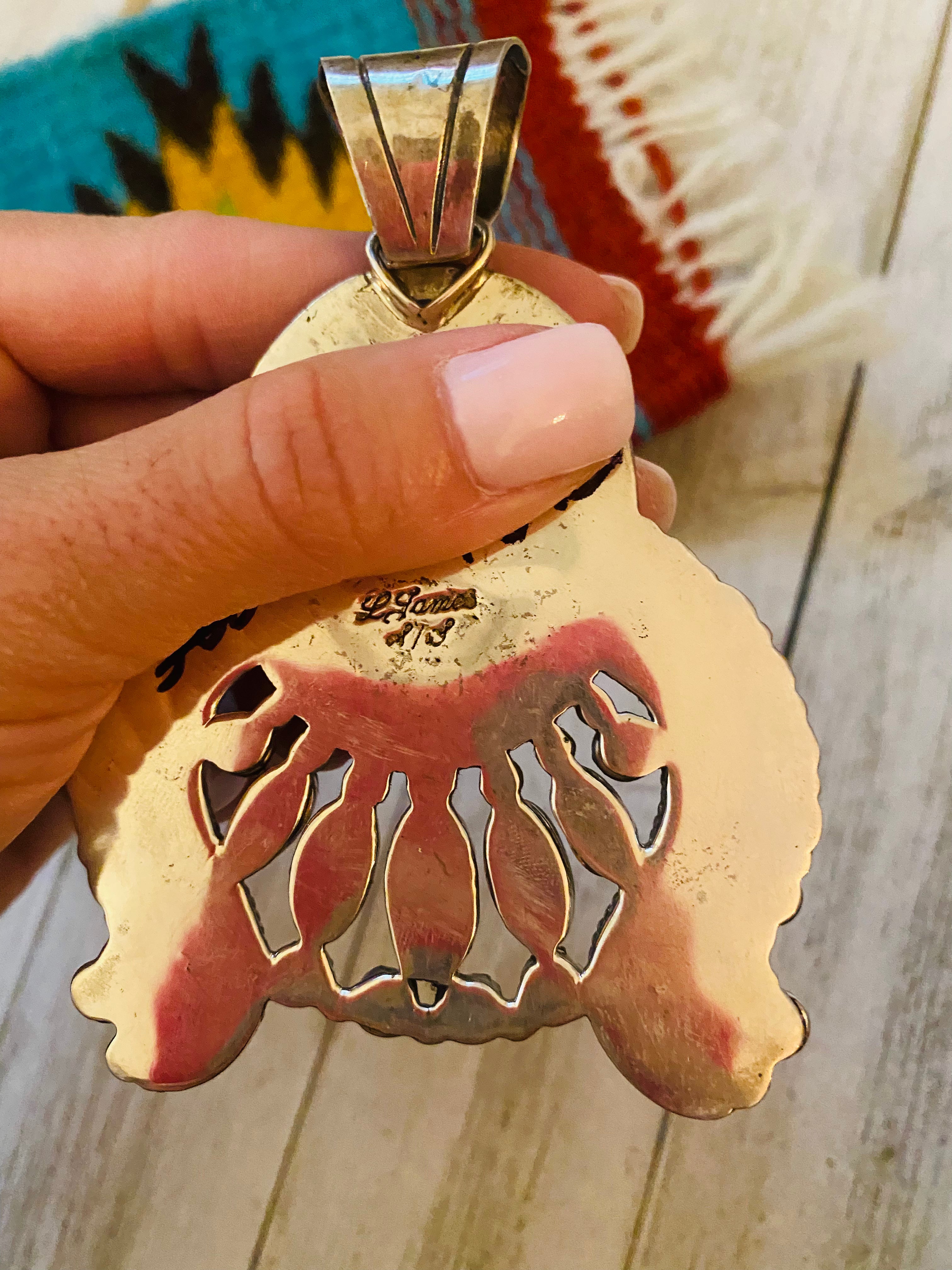 Navajo Sterling Silver & Multi Stone Cluster Pendant by Lorenzo James