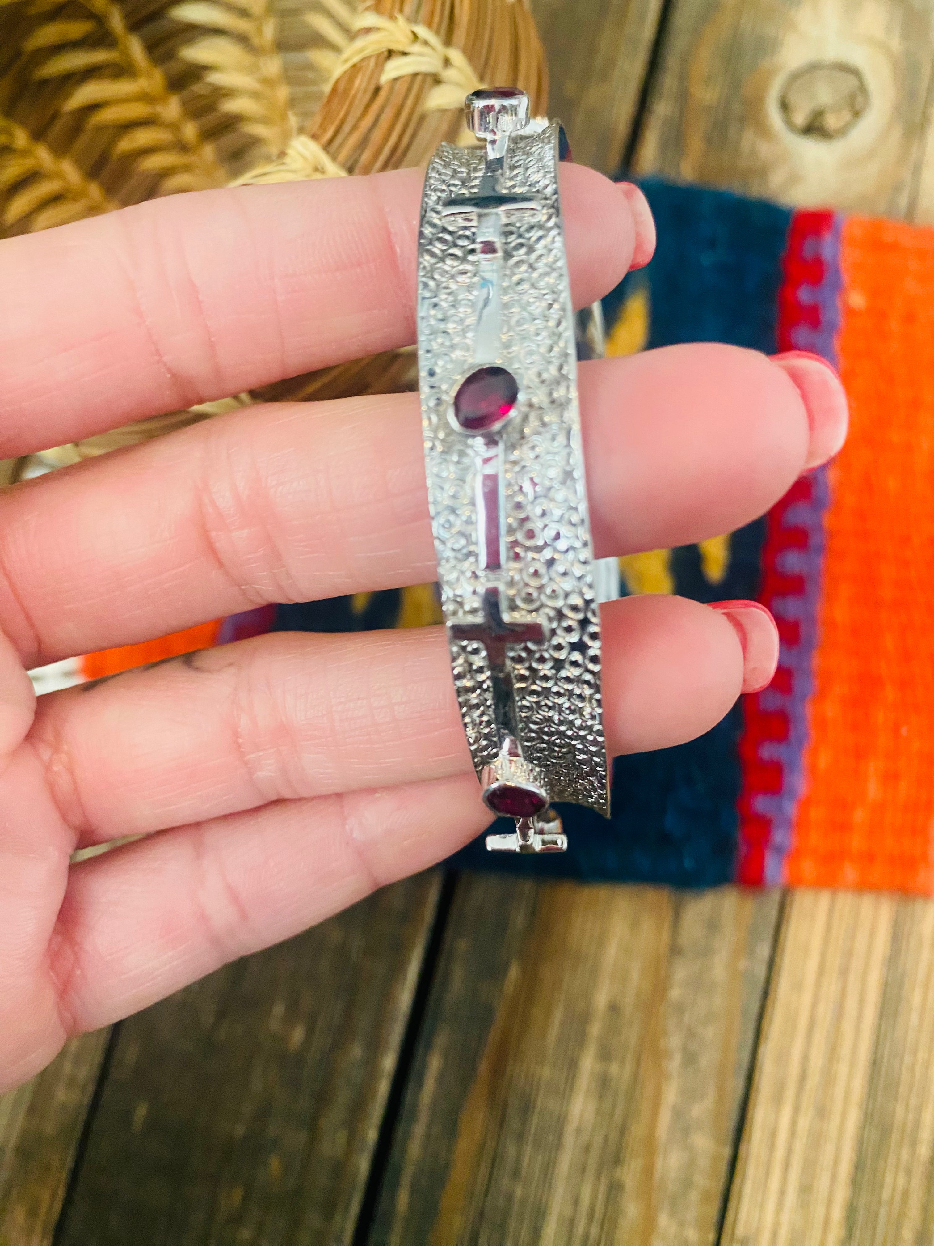 Navajo Sterling Silver & Topaz Bangle Bracelet Signed