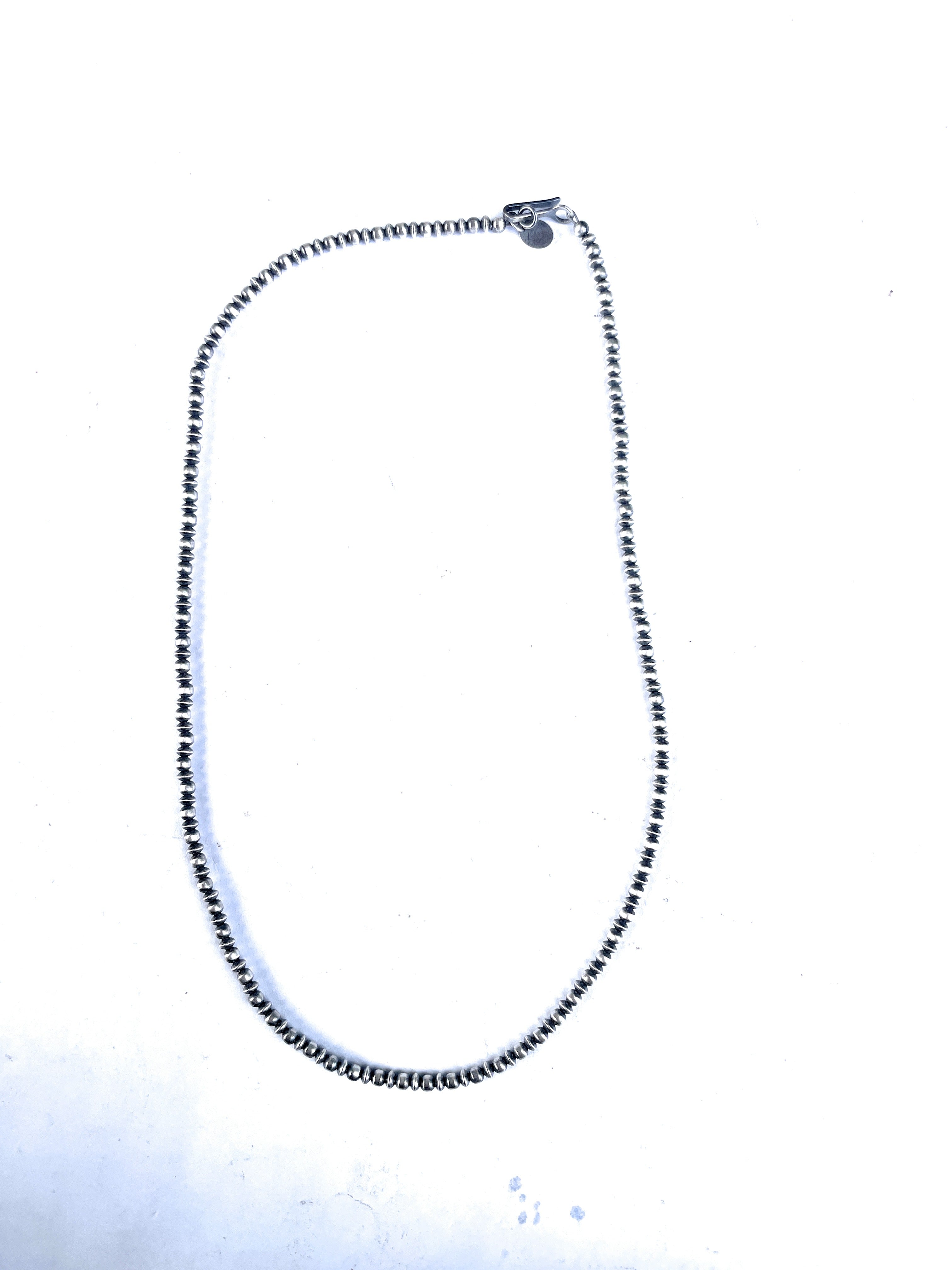 Handcrafted Sterling Silver Beaded Round Ball Disk Necklace 3mm