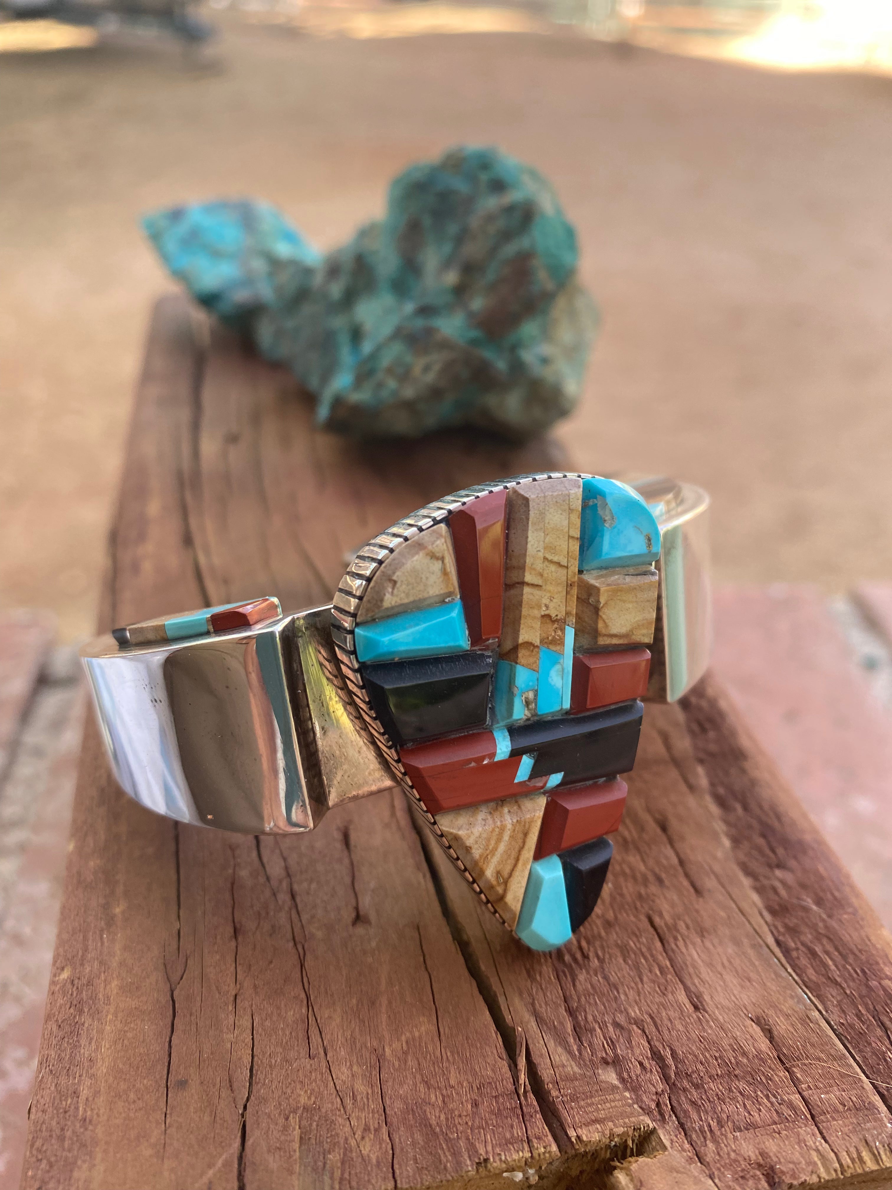 Navajo Multi Stone & Sterling Silver High Rise Inlay Cuff Bracelet by Melvin Francis /