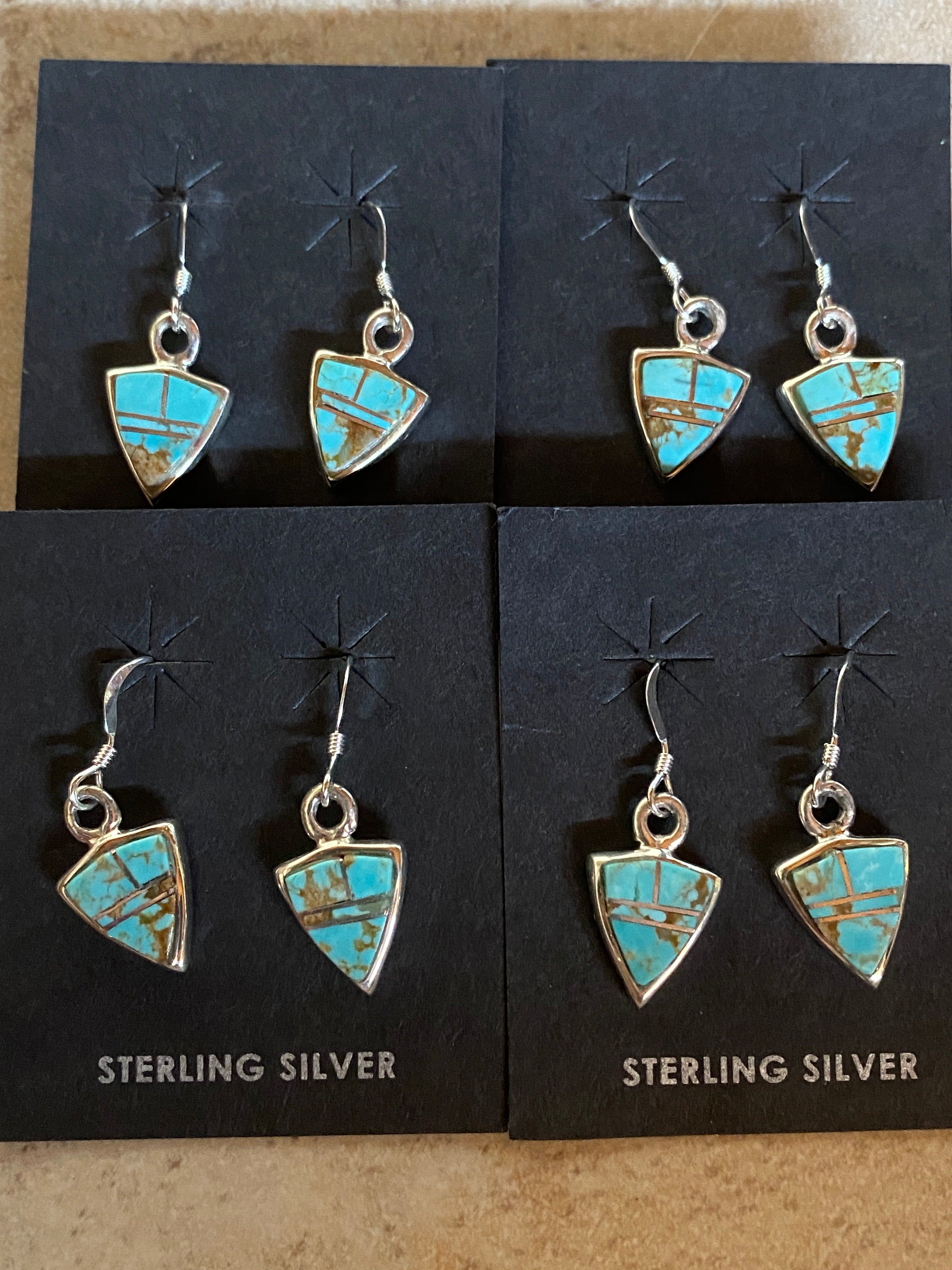 Handcrafted Turquoise 8 & Sterling Silver Petite Triangle Dangle Earrings set 1