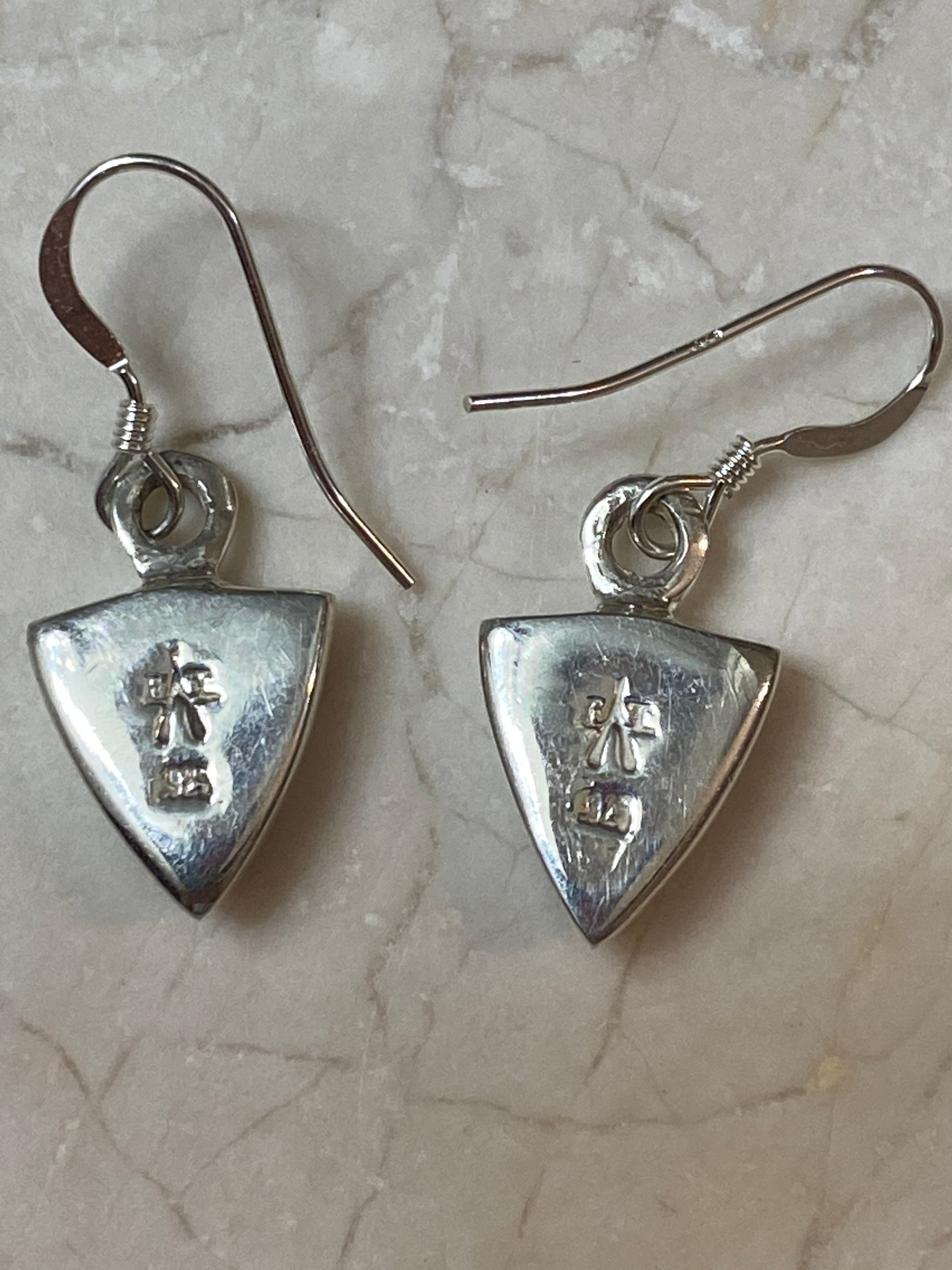 Handcrafted Turquoise 8 & Sterling Silver Petite Triangle Dangle Earrings set 1