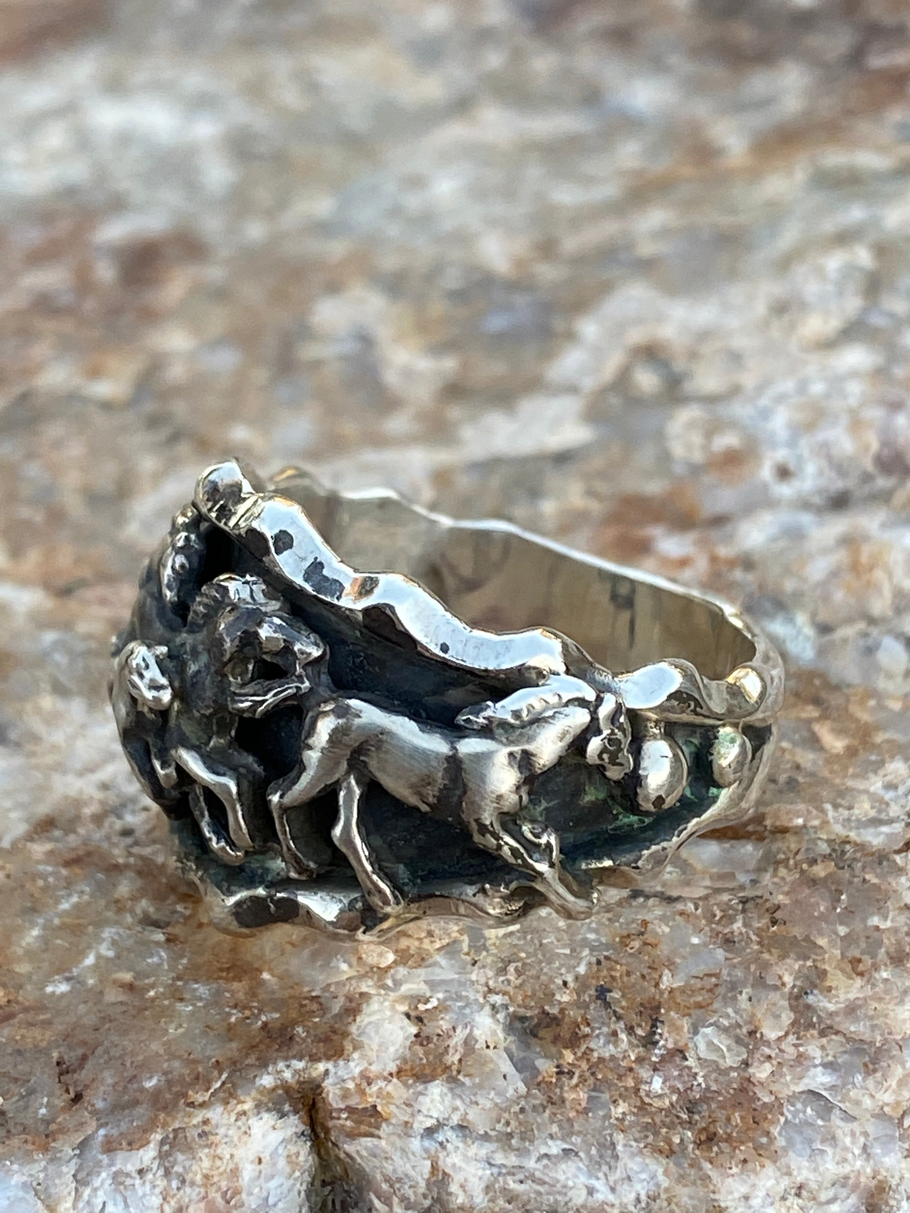 Handcrafted Sterling Running Horses Ring Size 11.5
