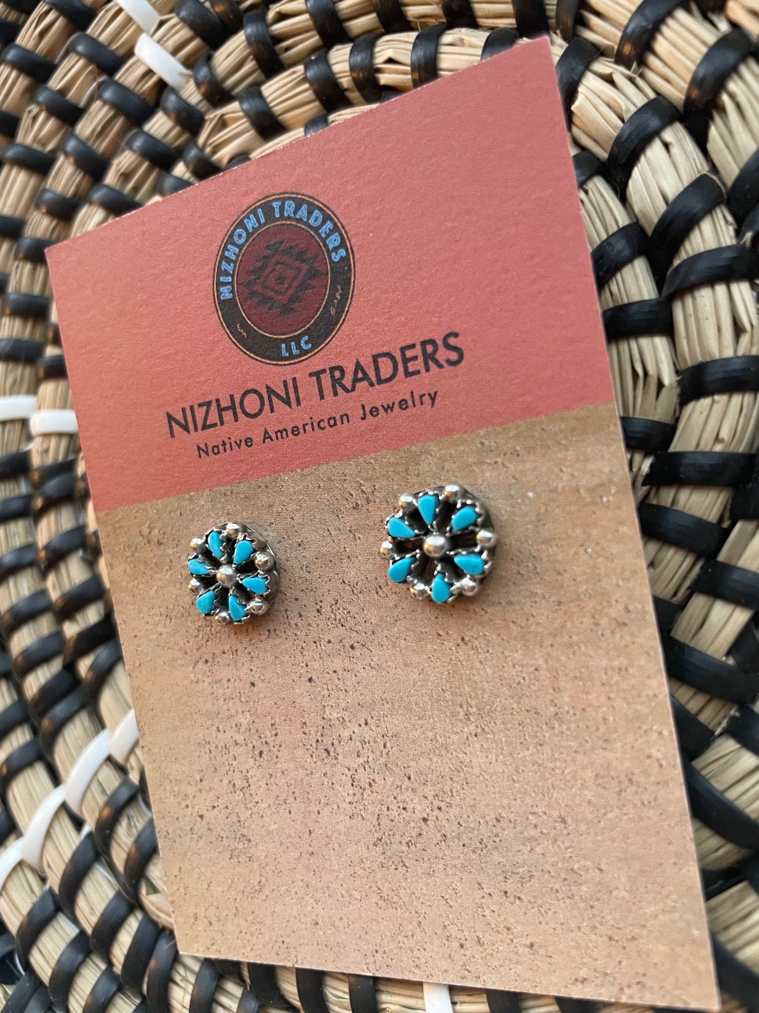 Handcrafted Sterling Silver & Turquoise Flower Stud Earrings