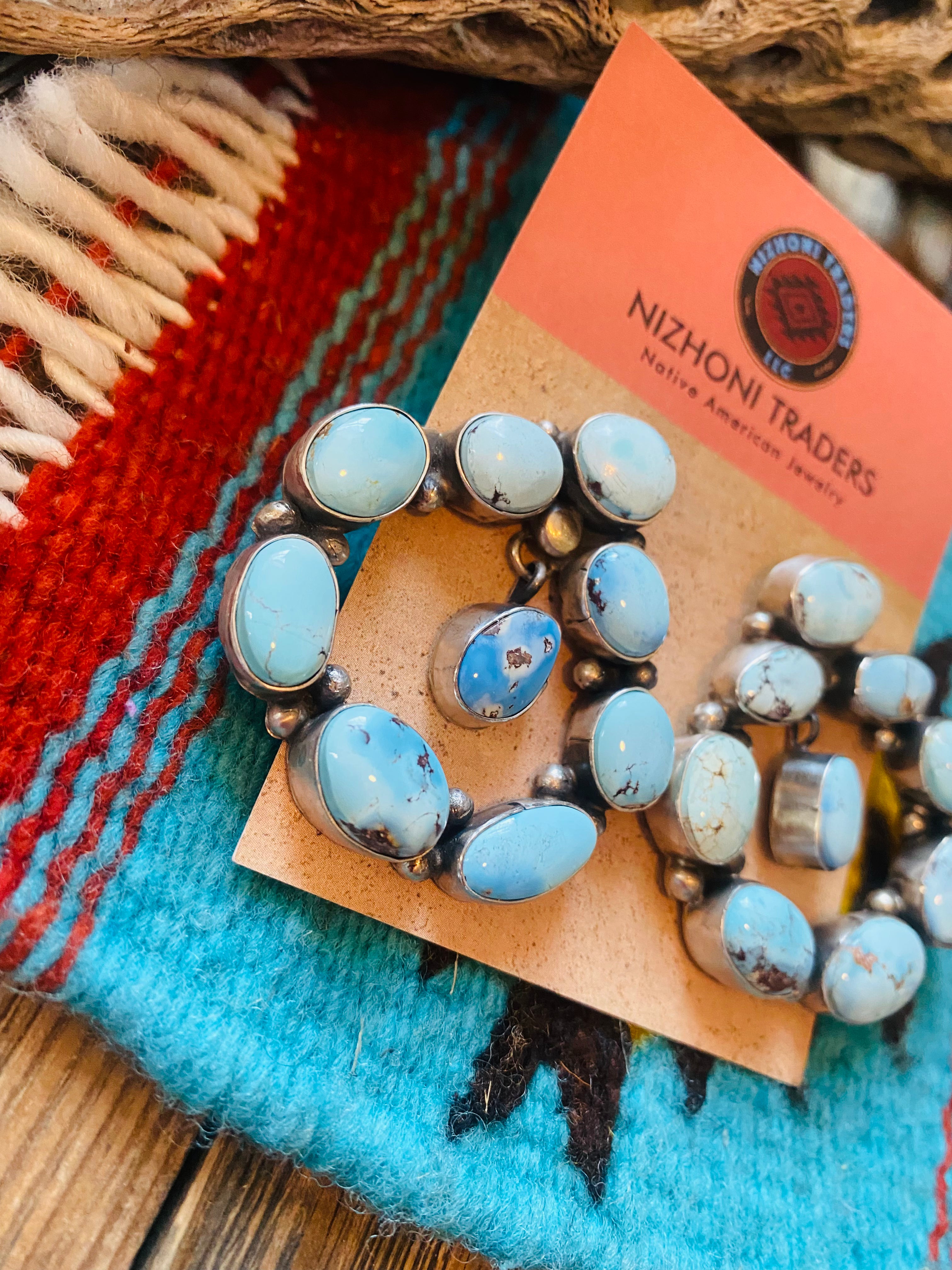 Navajo Sterling Silver & Golden Hills Turquoise Cluster Dangle Earrings