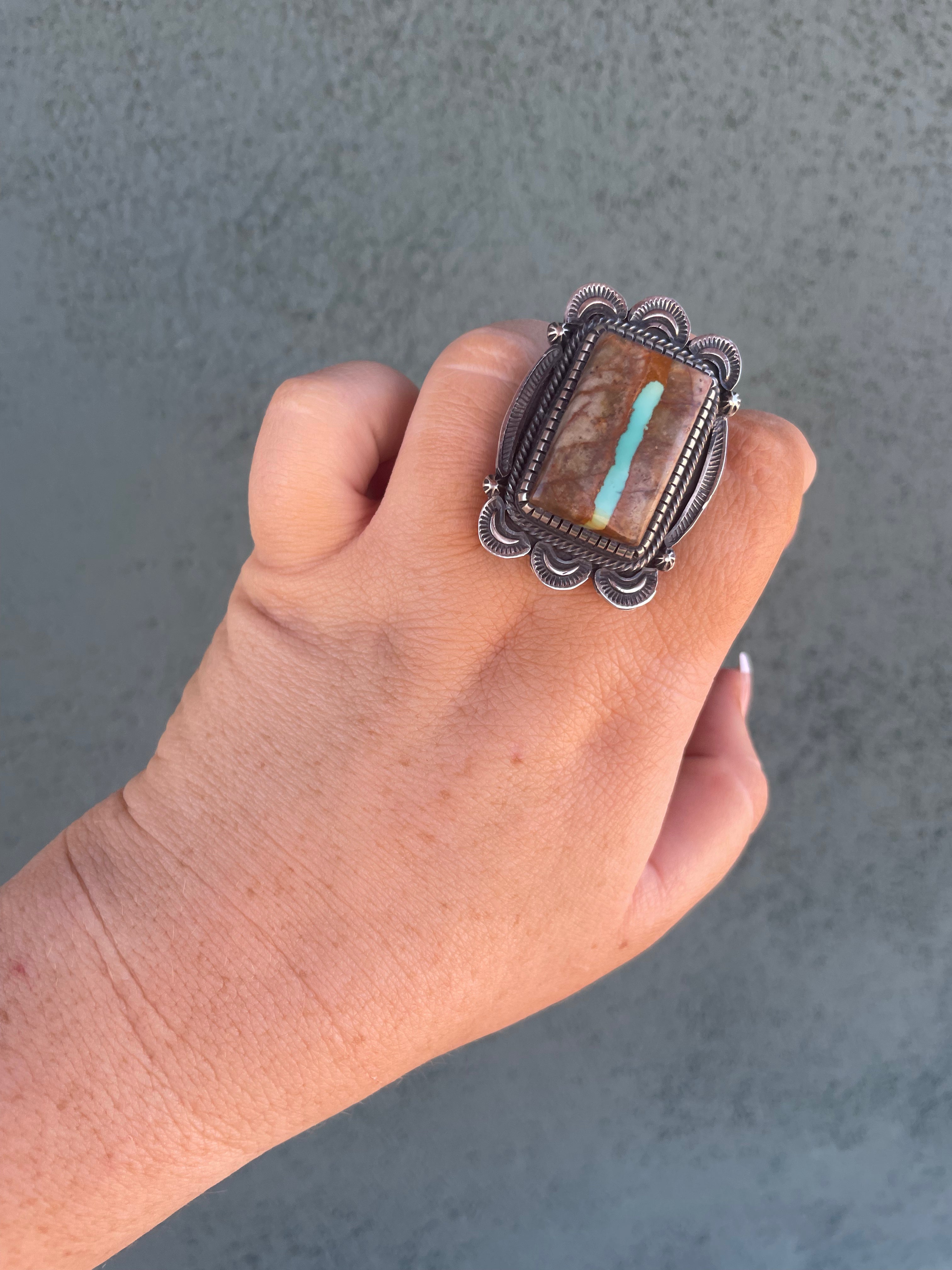 Navajo Sterling Silver & Turquoise Statement Ring Size 11