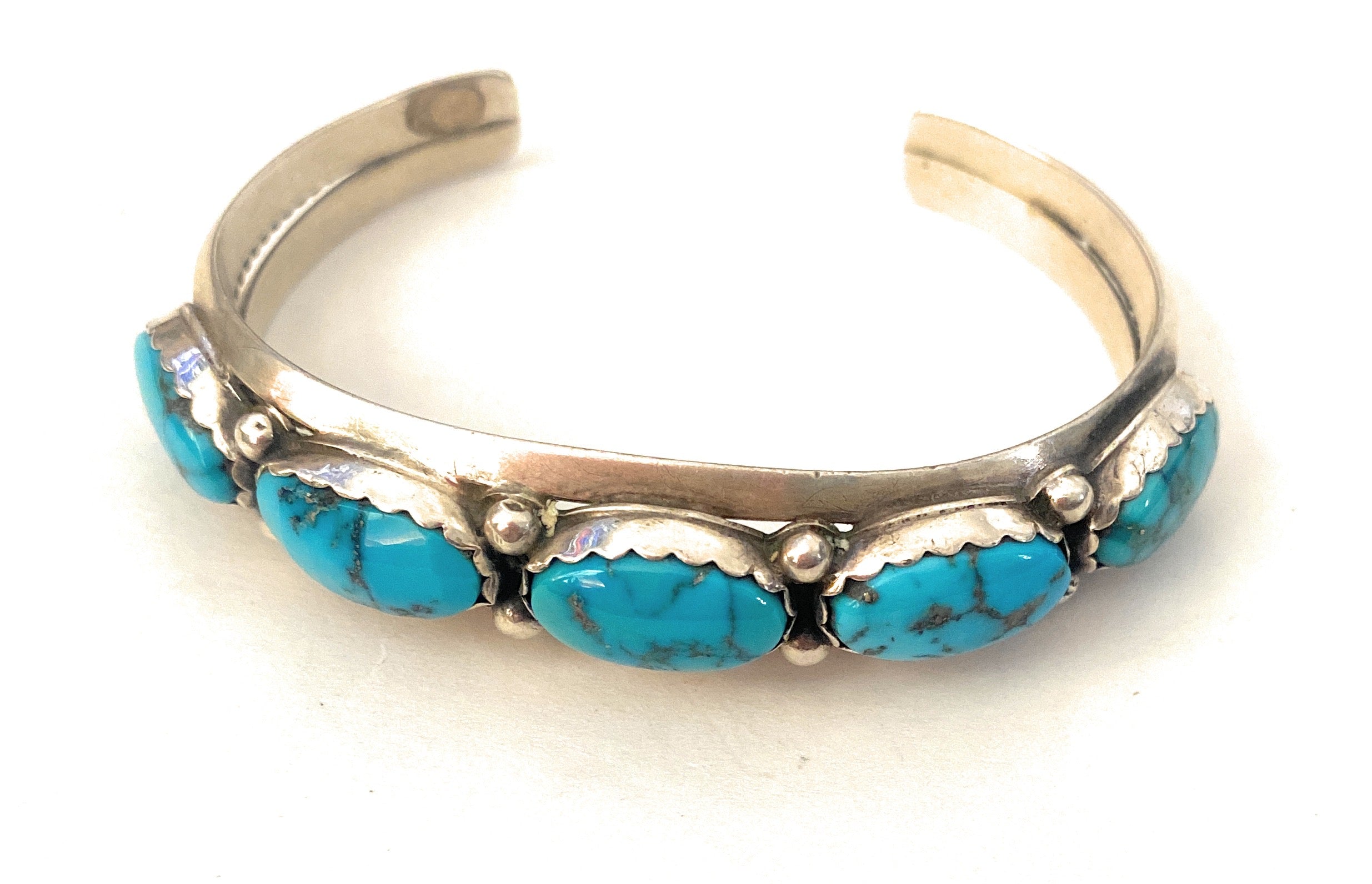 Navajo Old Pawn Vintage Turquoise & Sterling Silver Cuff Bracelet /