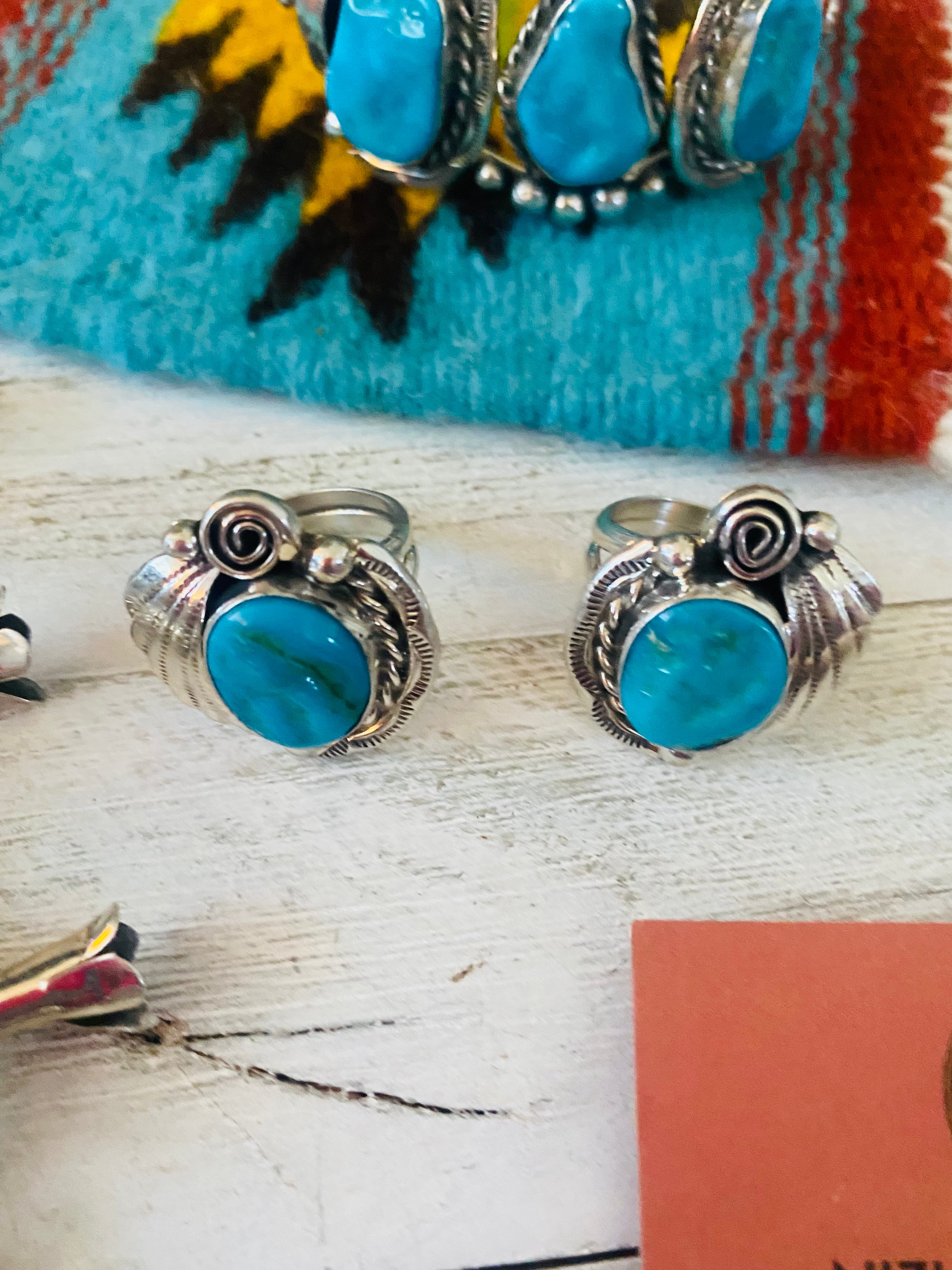 Navajo Kingman Turquoise And Sterling Silver 6 Piece Set
