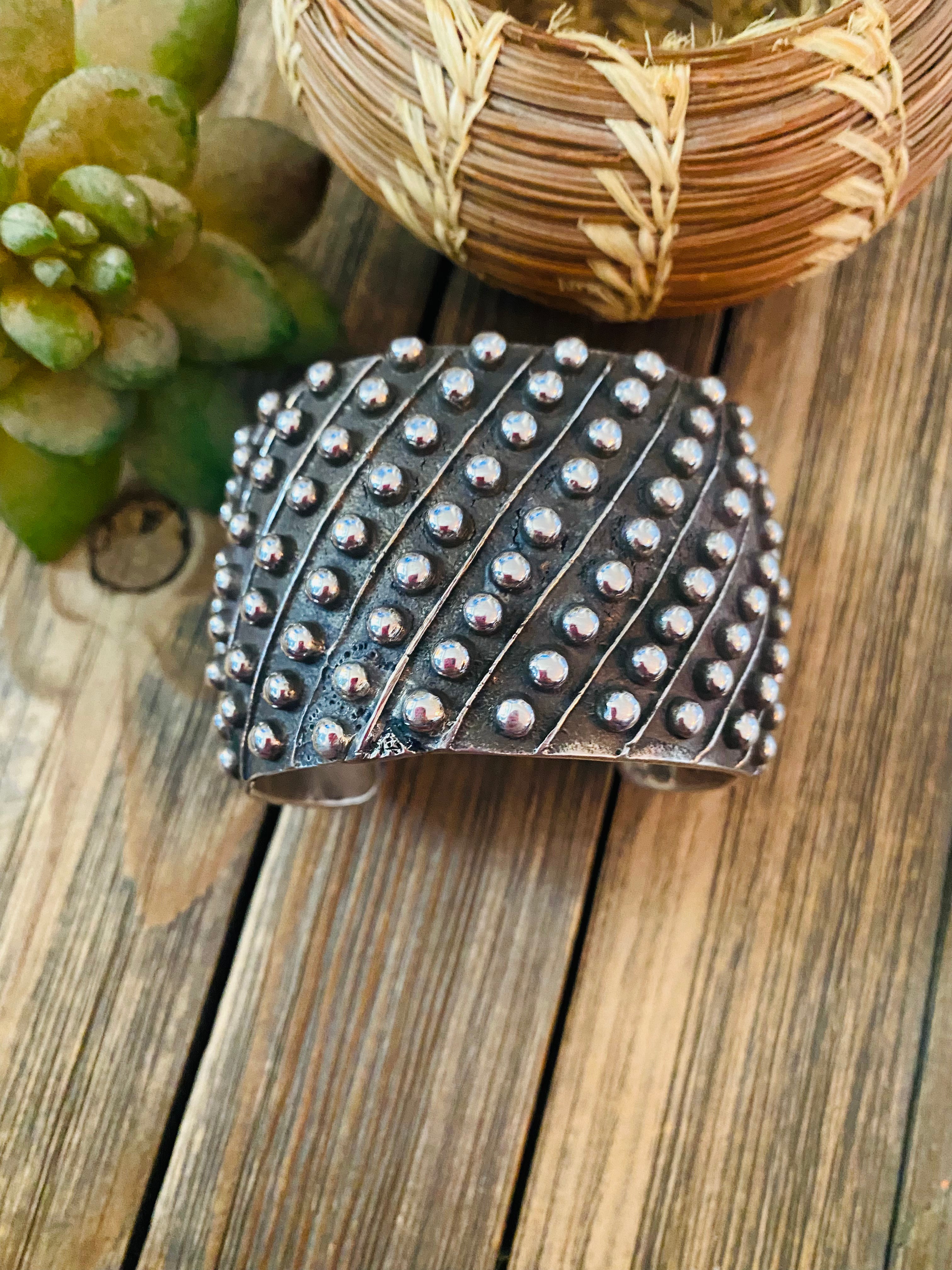 Handcrafted Hand Stamped Sterling Silver Dot Cuff Bracelet