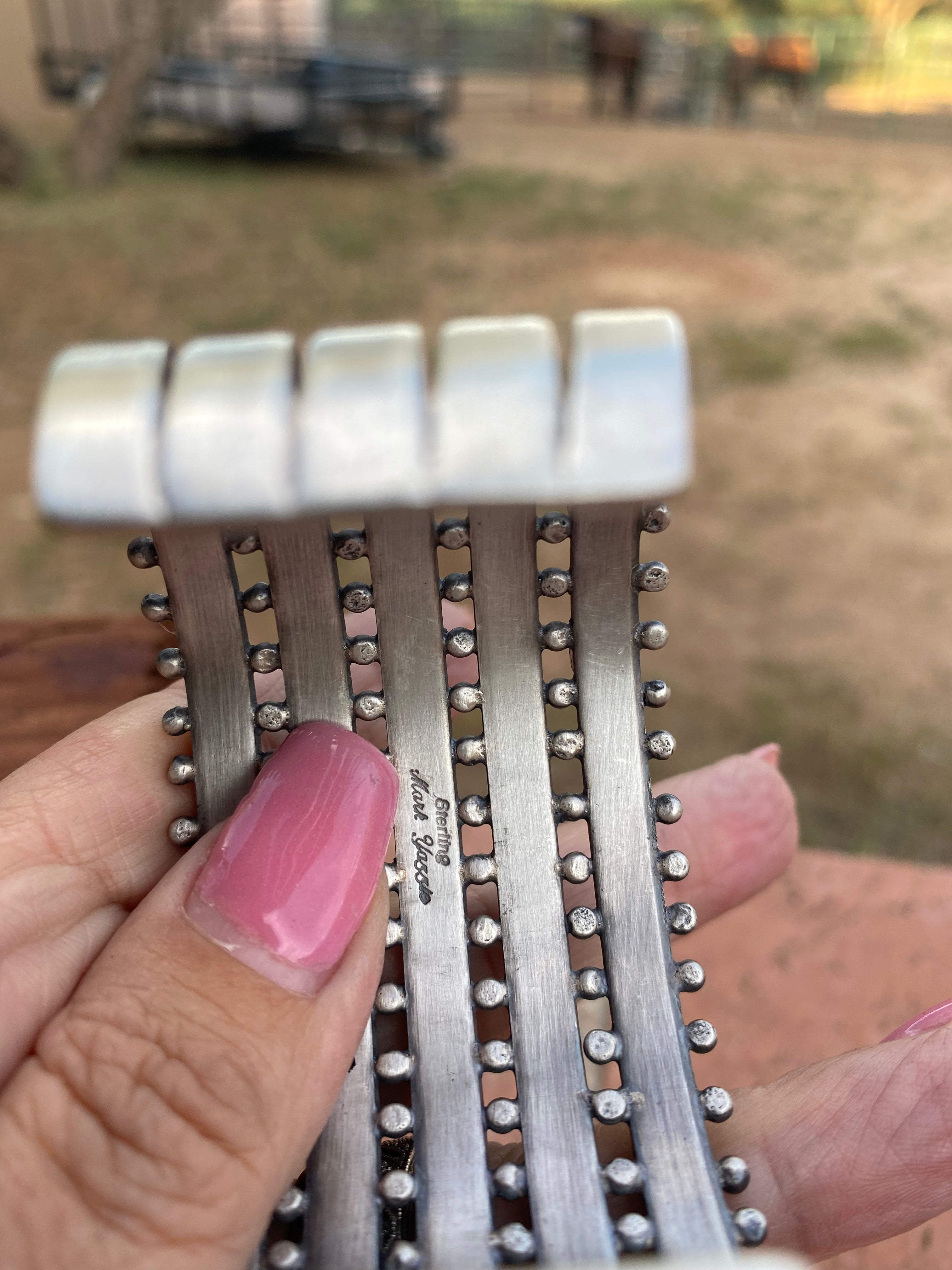 Mark Yazzie Navajo Sterling Silver & Carico Lake Turquoise Cuff Bracelet Signed /