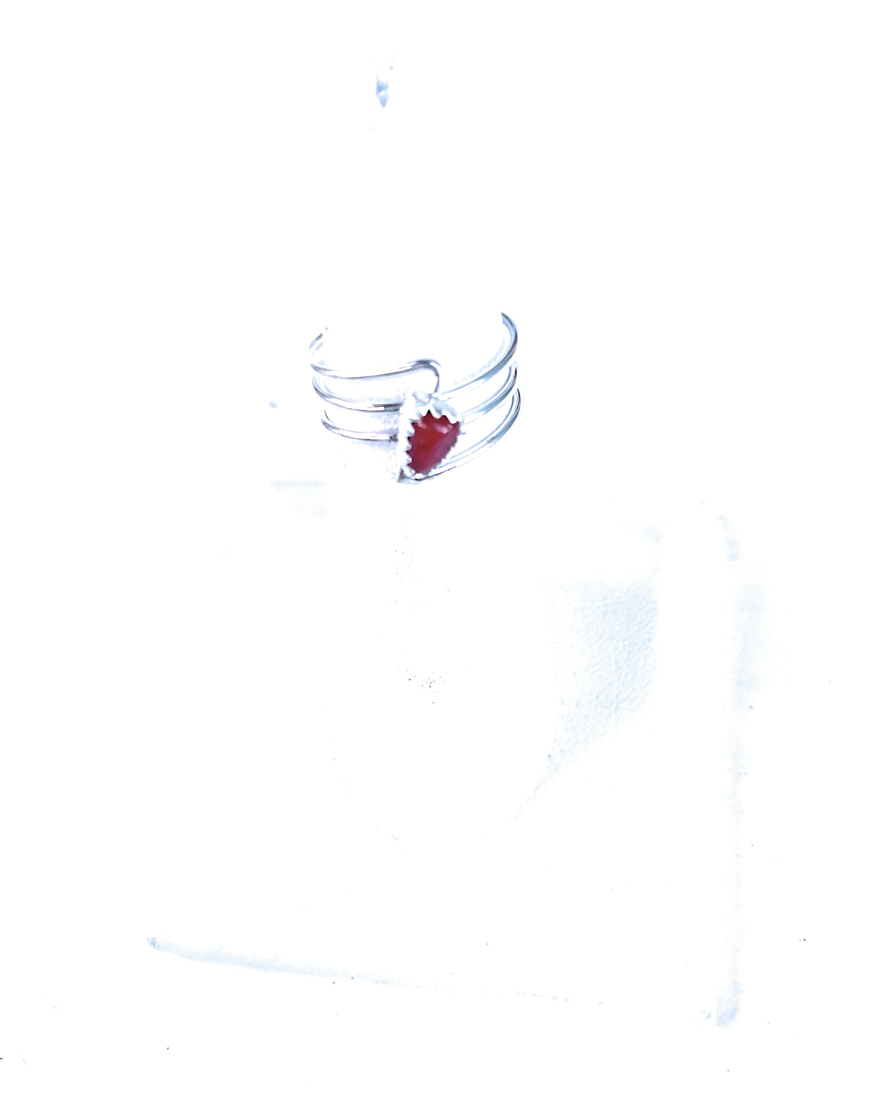 Handcrafted 3 Ring Coral And Sterling Silver Ring