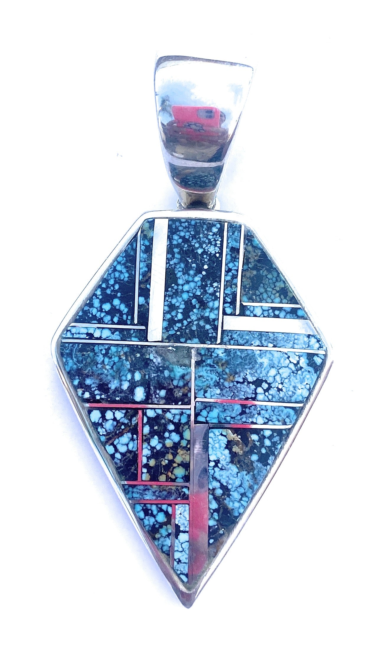Handcrafted Blue Moon Turquoise and Sterling Silver Inlay Pendant