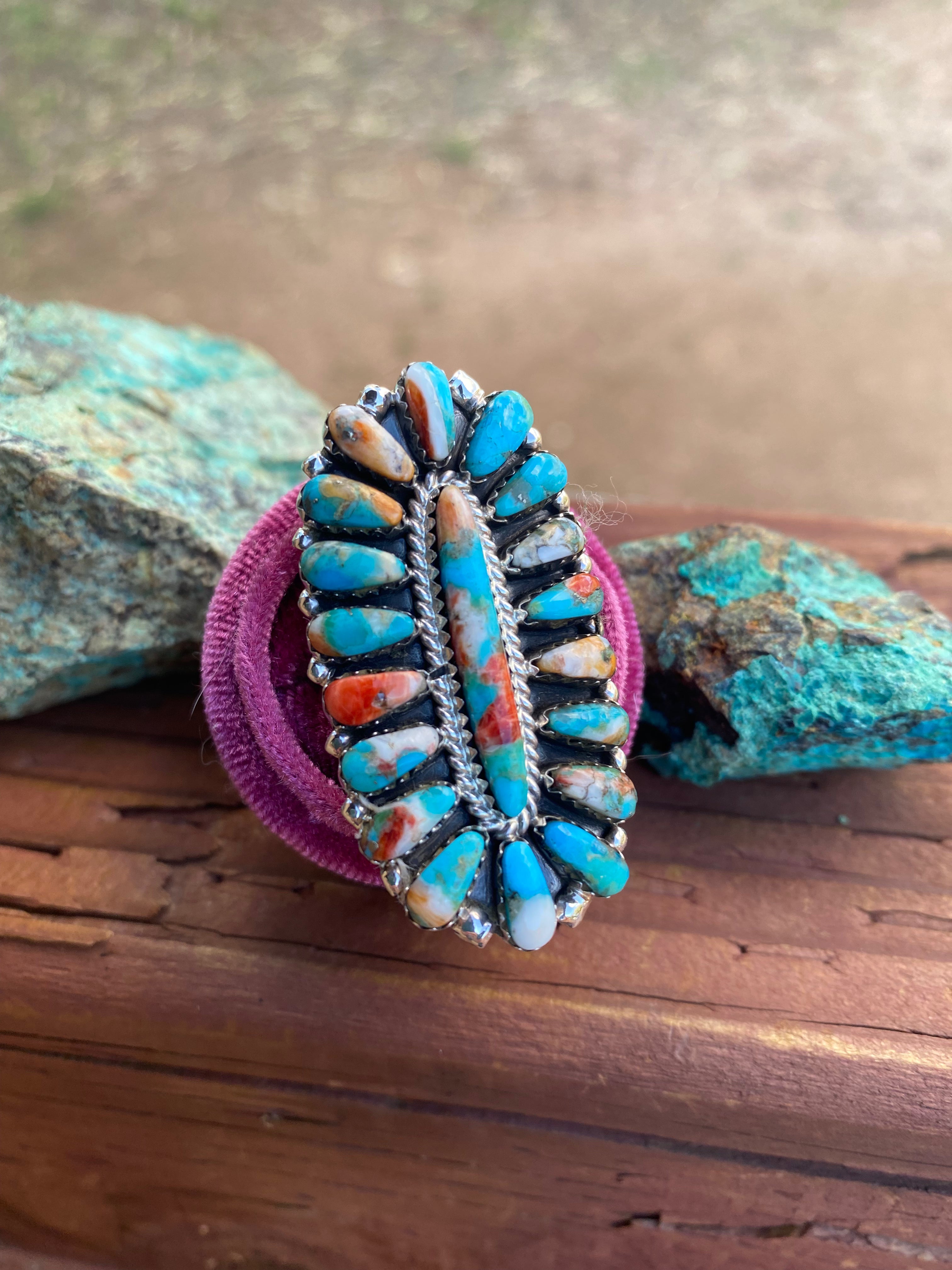 Handcrafted Sterling Silver & Natural Spice Mojave Cluster Ring