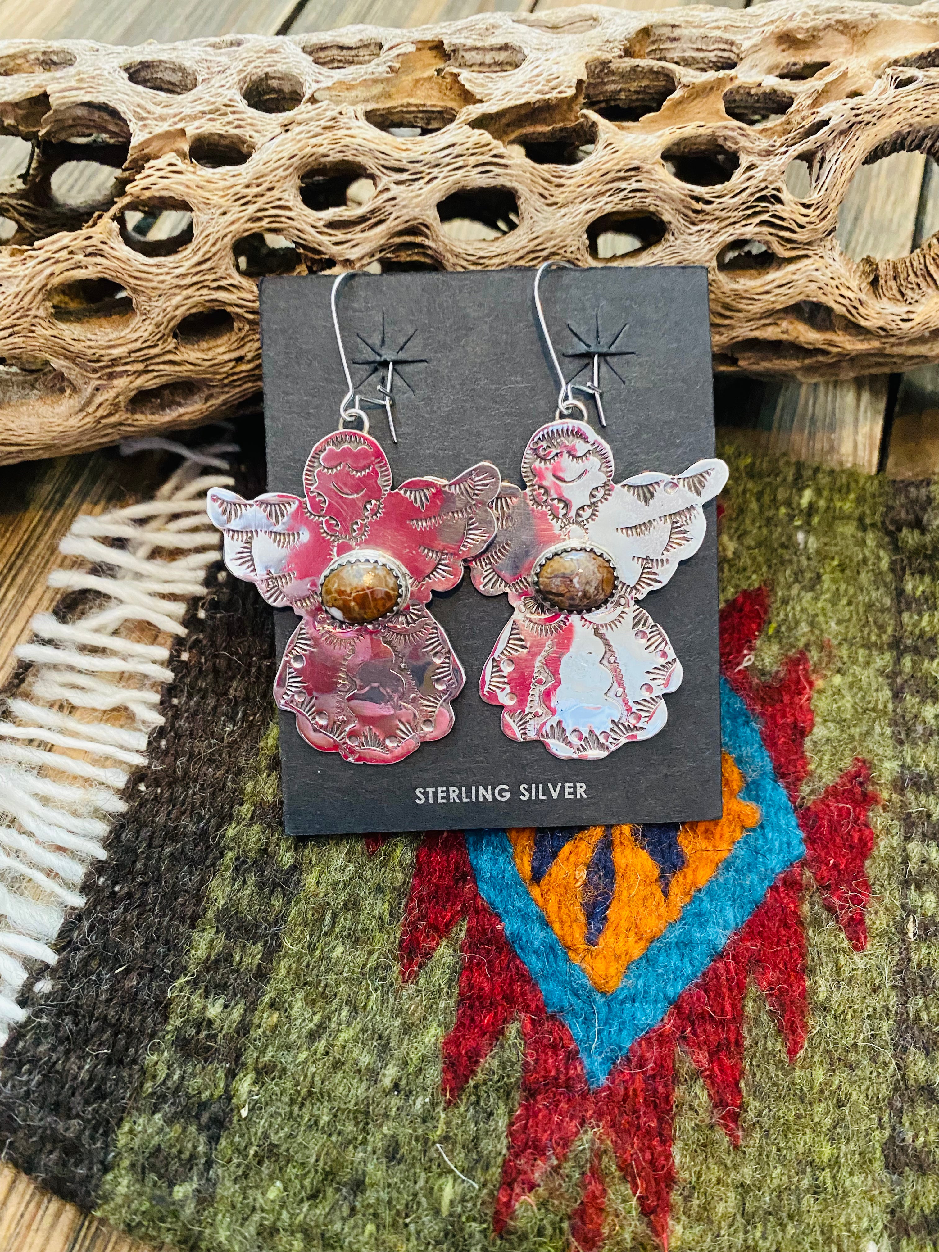 Handcrafted Jasper & Sterling Silver Angel Dangle Earrings