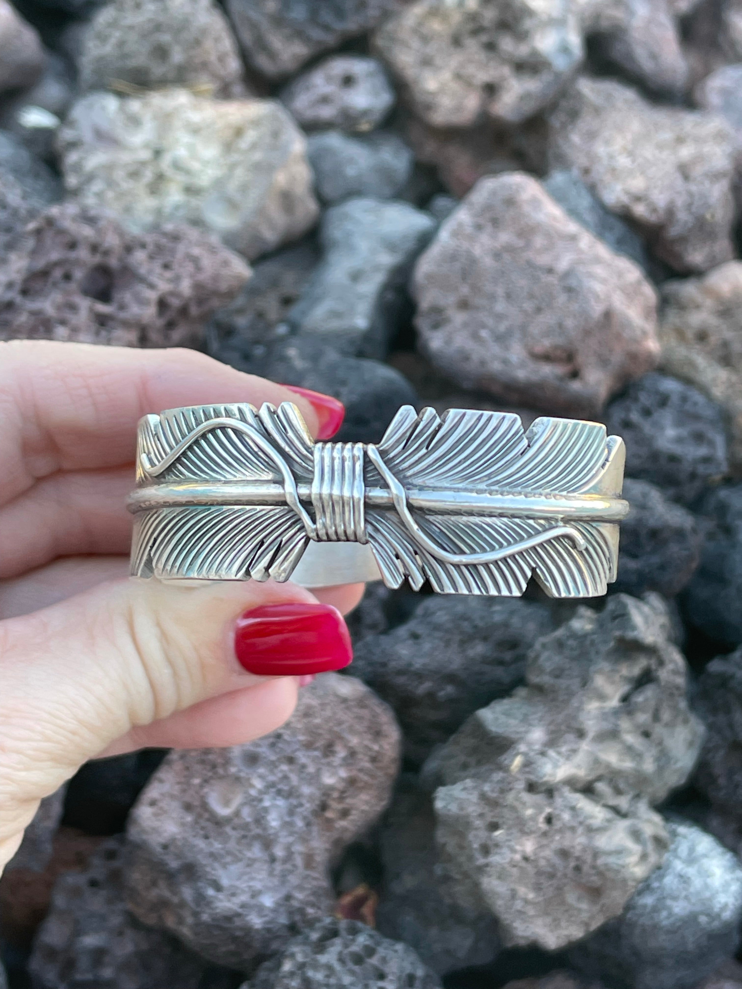 Handcrafted Sterling Silver Feather Bracelet Cuff