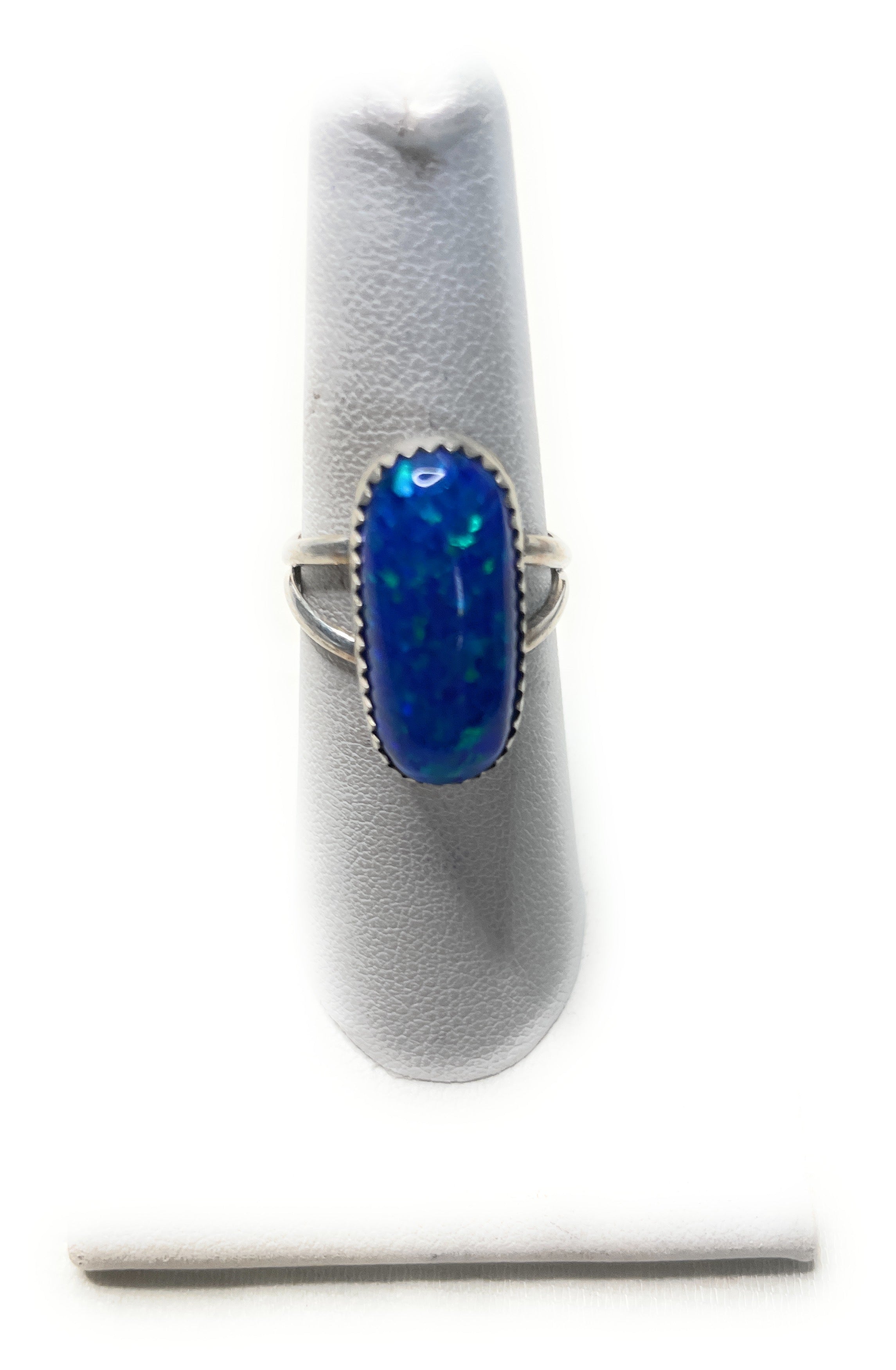 Handcrafted Man Made Sterling Silver & Blue Opal Ring Signed