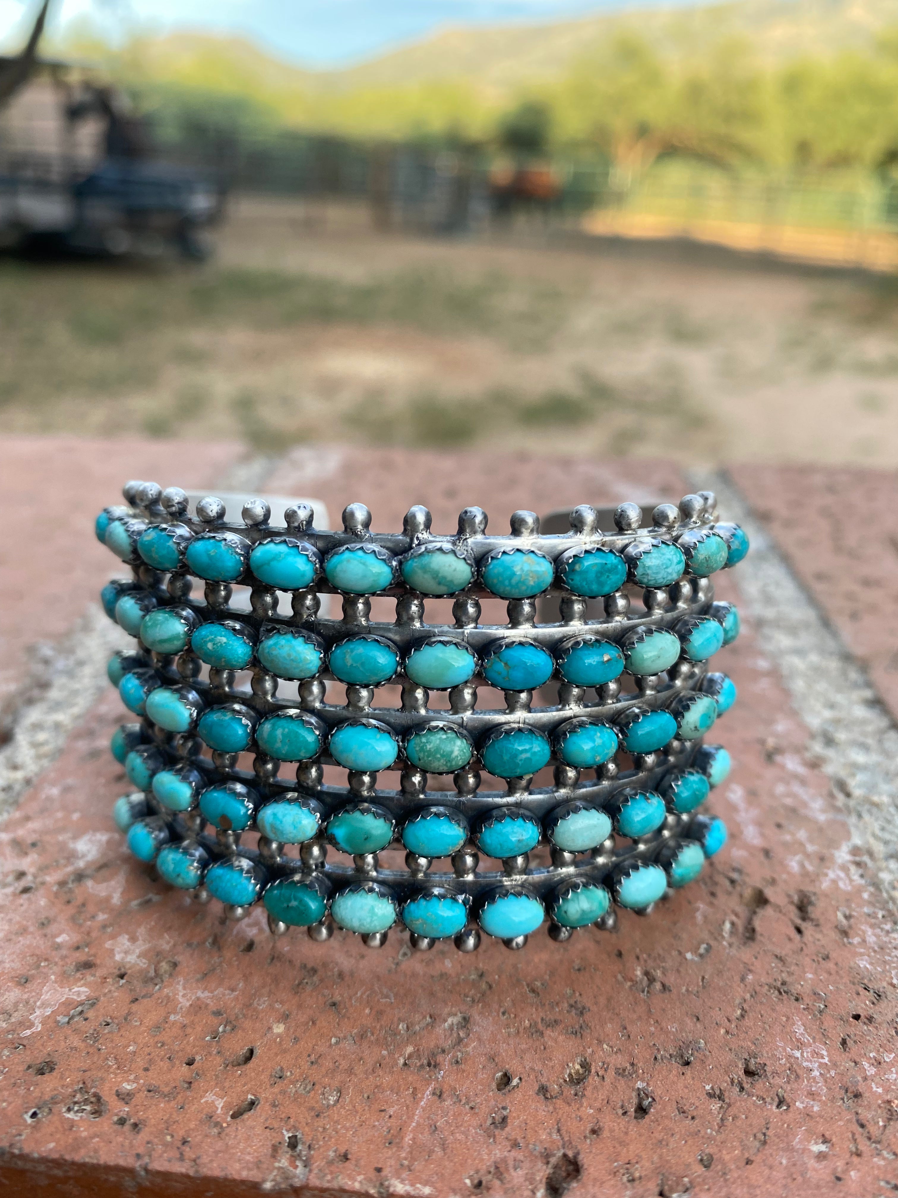 Mark Yazzie Navajo Sterling Silver & Carico Lake Turquoise Cuff Bracelet Signed /