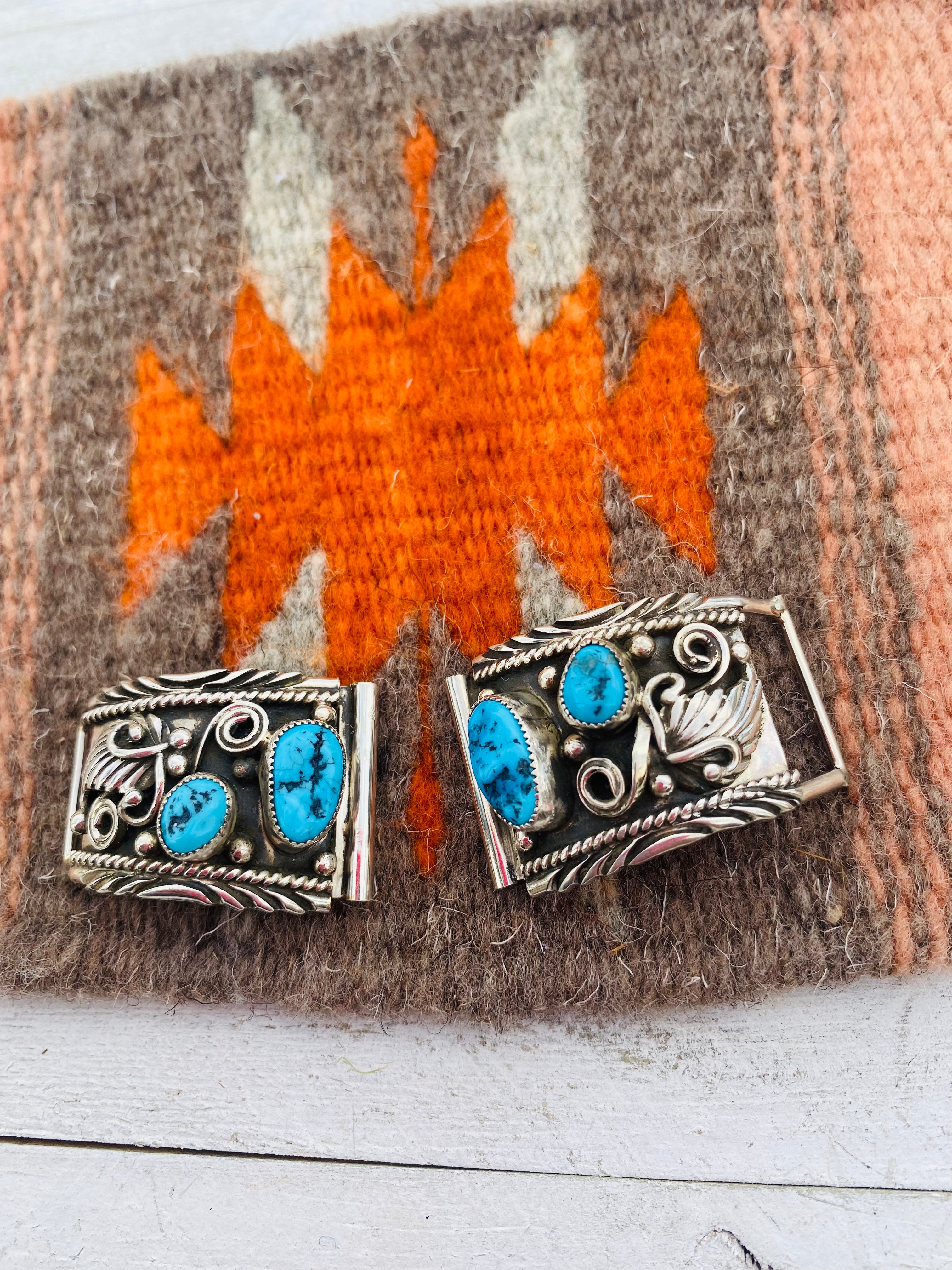 Handcrafted Kingman Turquoise & Sterling Silver Watch Ends