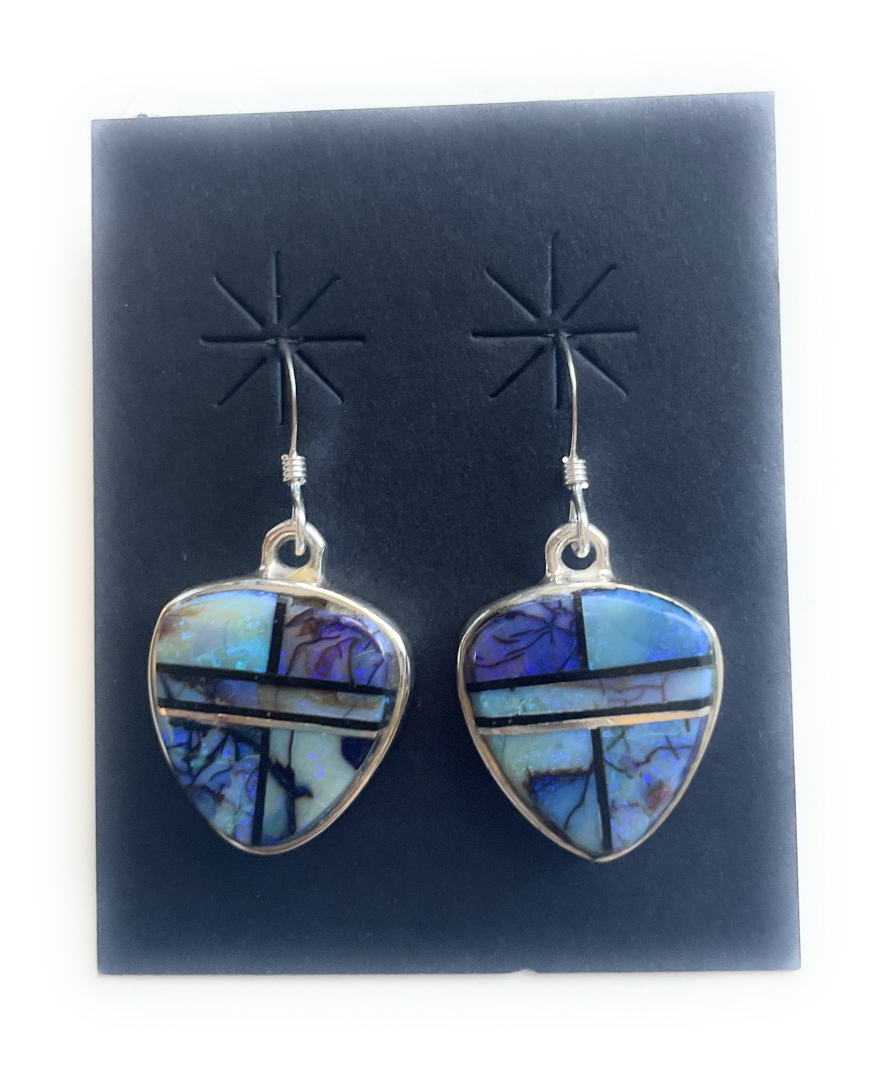 Handcrafted Blue Opal Web & Sterling Silver Dangle Earrings Signed