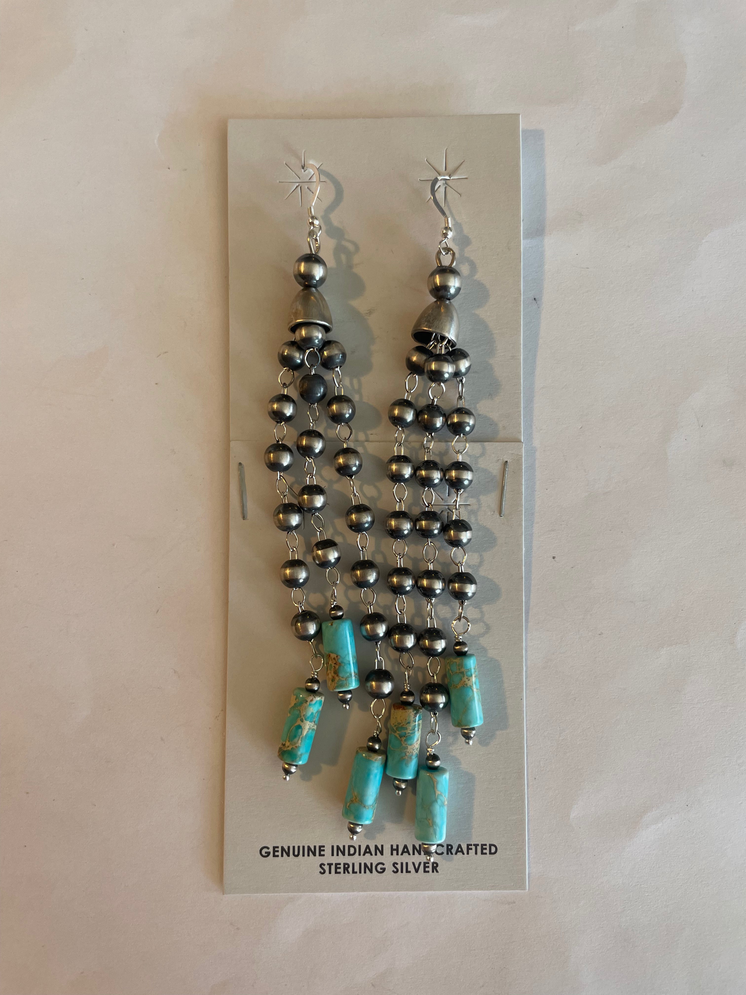 Pearl Sterling Silver Hand Made Turquoise Dangle Earrings