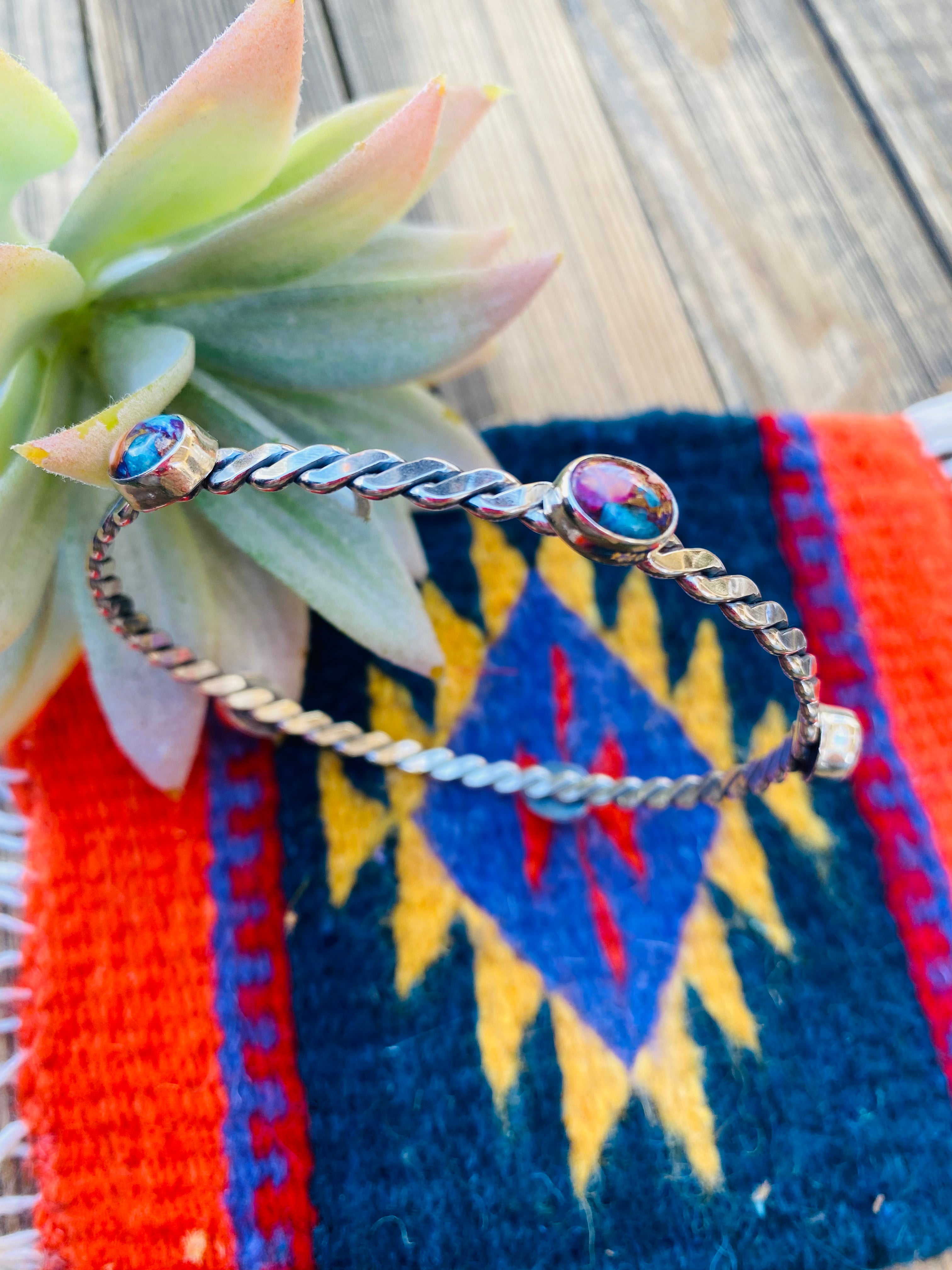 Handcrafted Twisted Sterling Silver & Pink Dream Mohave Bangle Bracelet