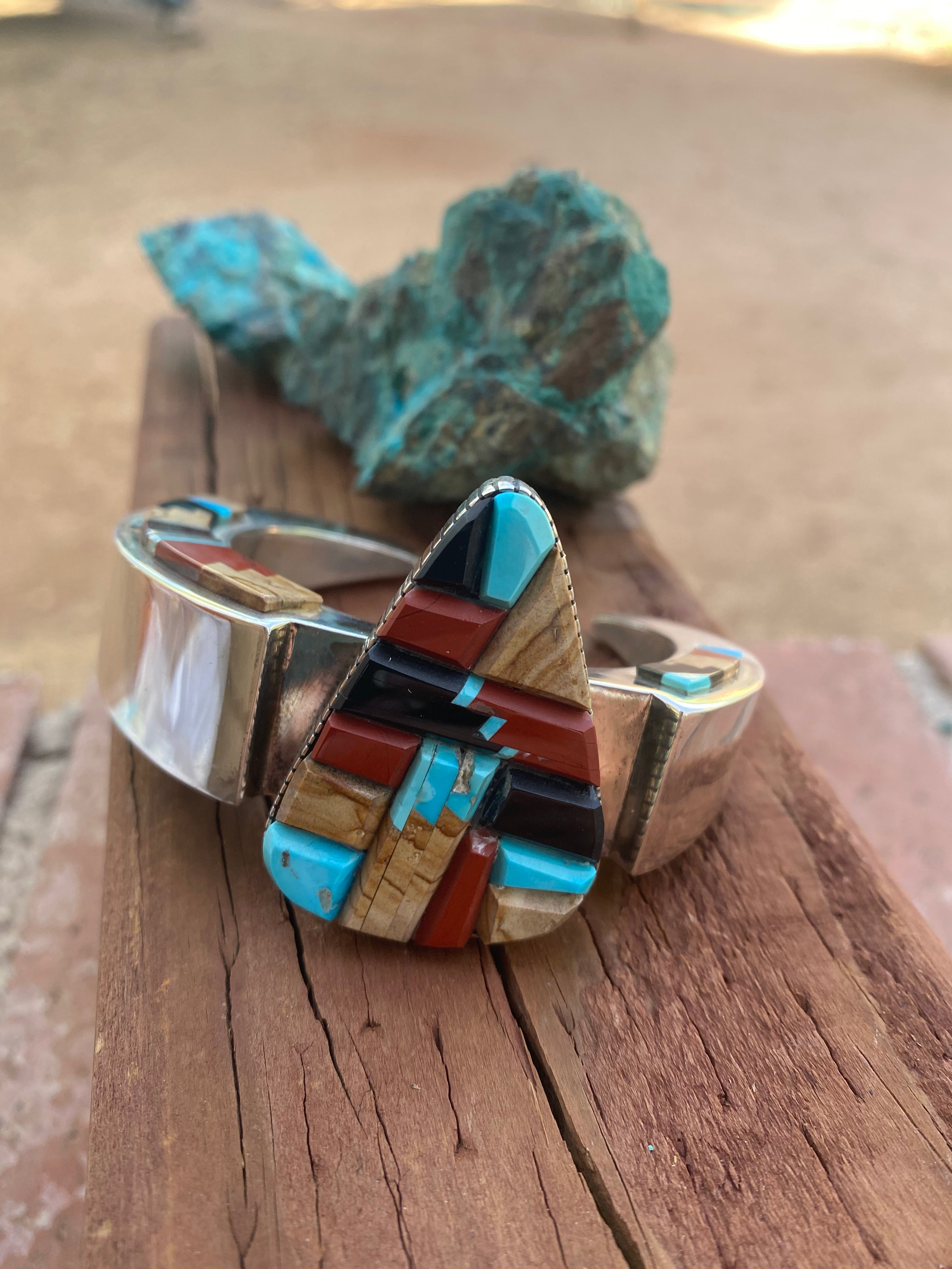Navajo Multi Stone & Sterling Silver High Rise Inlay Cuff Bracelet by Melvin Francis /