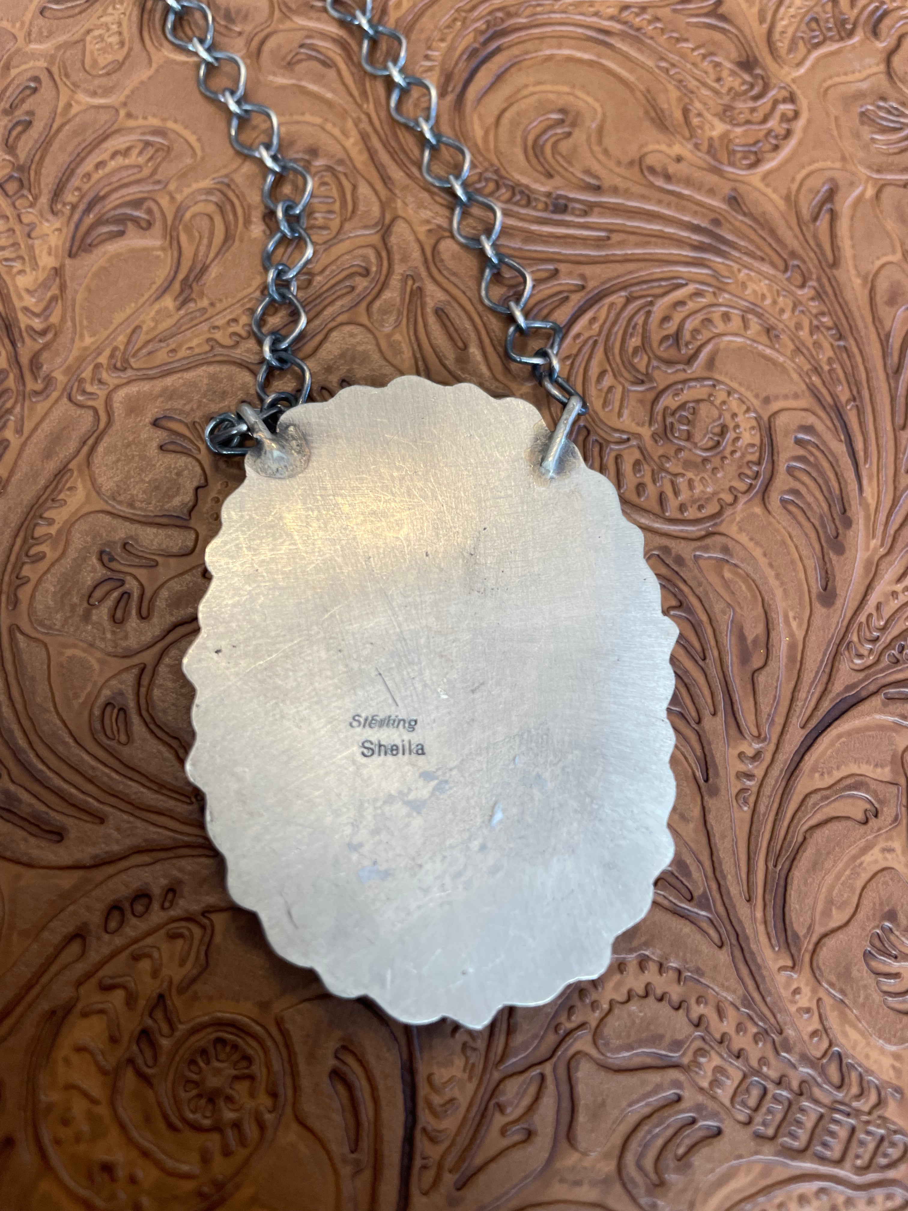 Navajo Royston & Carico Turquoise Sterling Silver Cluster Necklace by Sheila Becenti