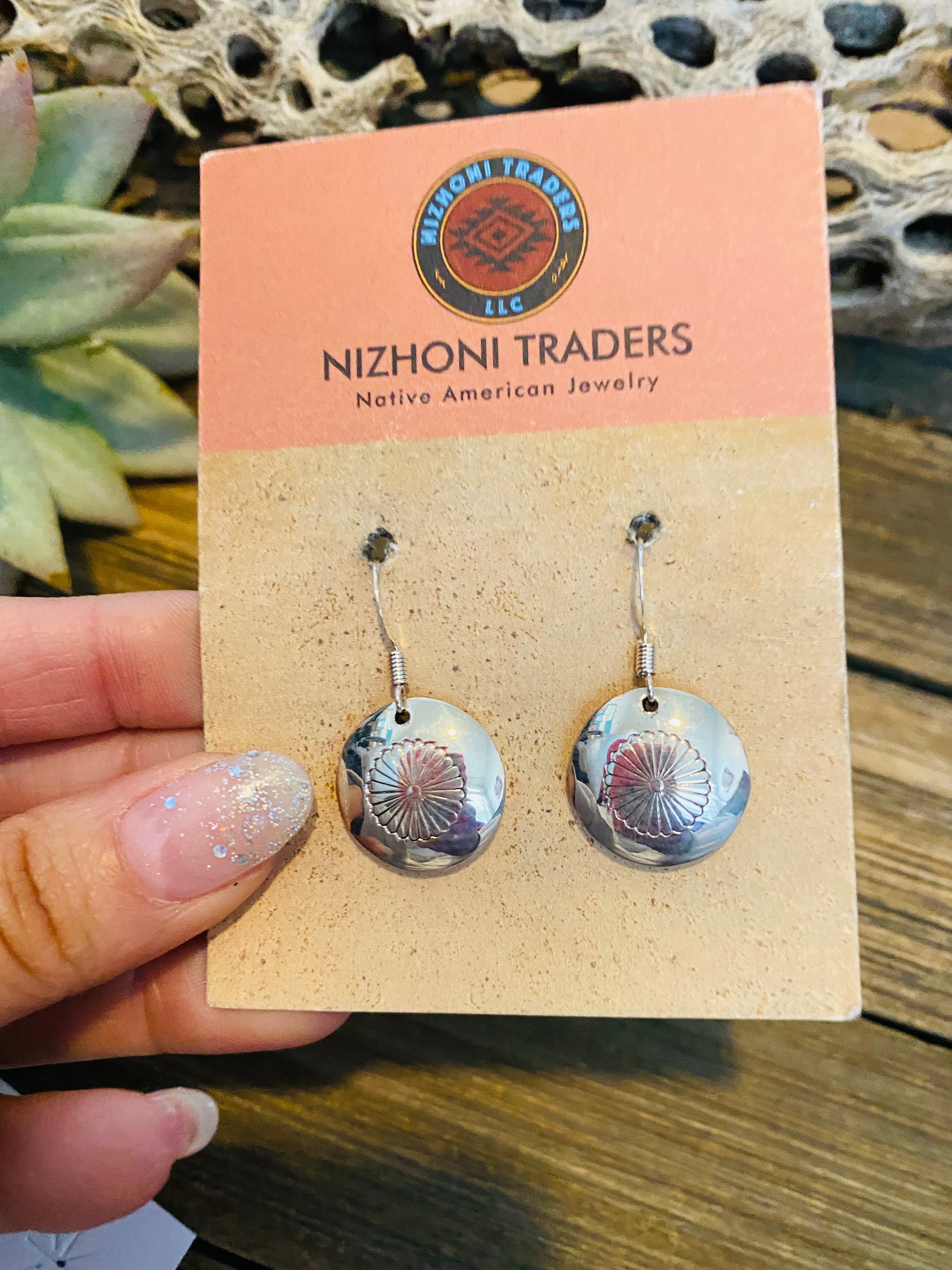 Handcrafted & Hand Stamped Sterling Silver Concho Dangle Earrings