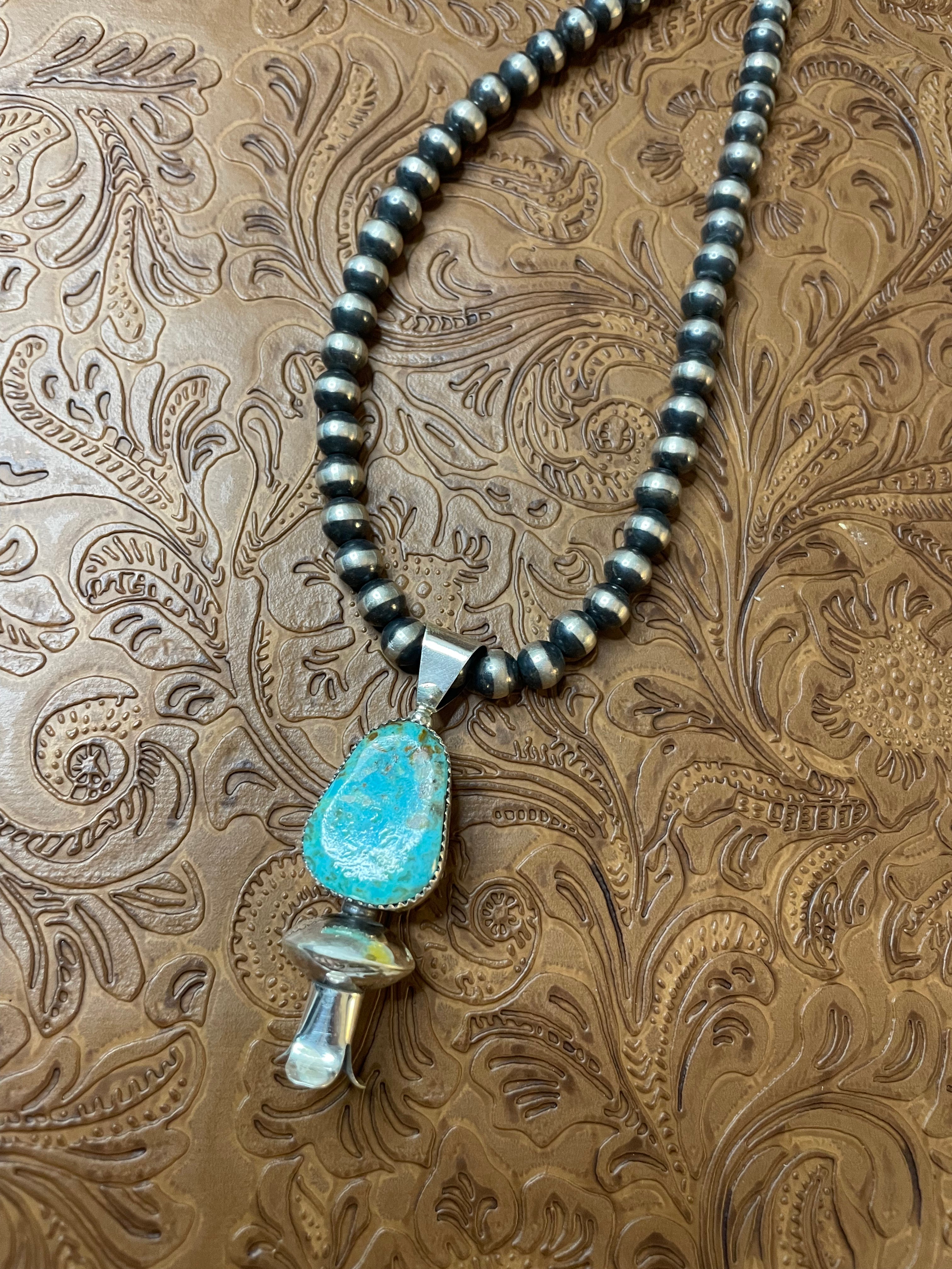 Handcrafted & Handmade Sterling Silver Blue Turquoise Blossom Pendant